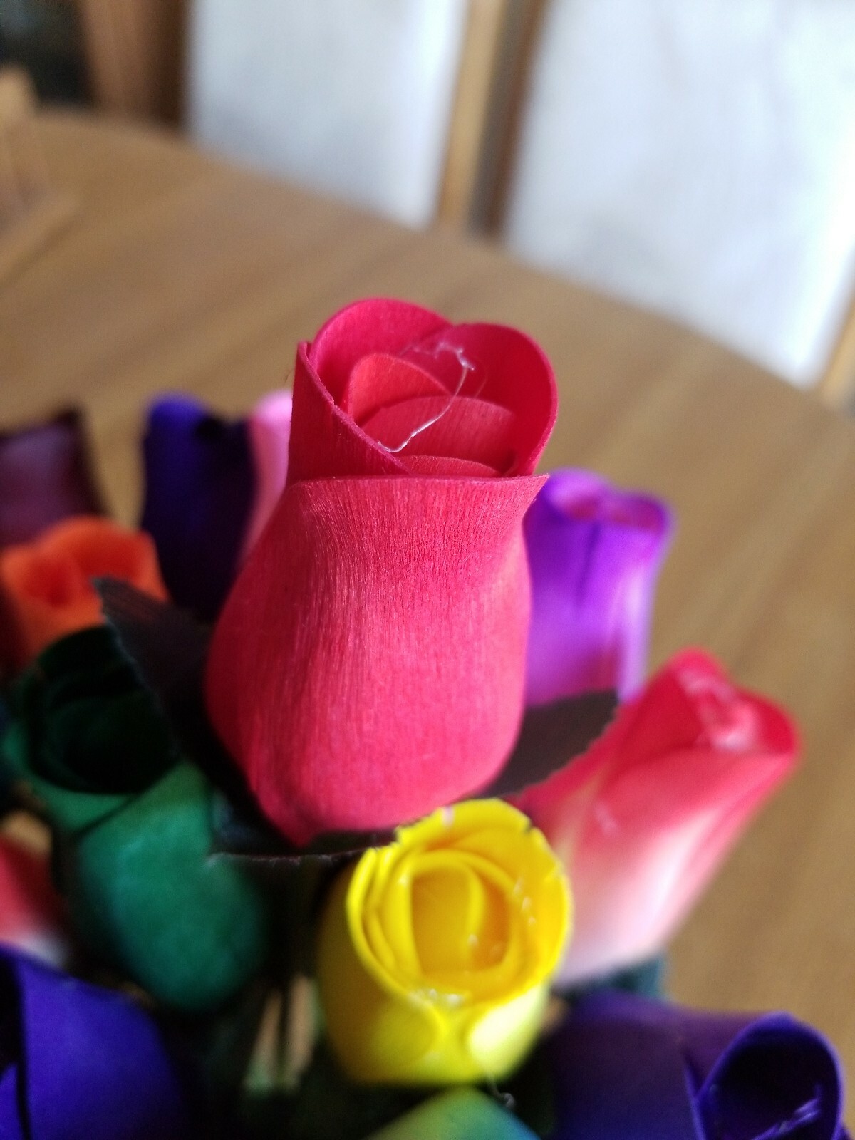 1 DOZEN – 12 MIXED COLOR BOUQUET OF BUDS FLOWER WOODEN ROSES – FREE SHIPPING