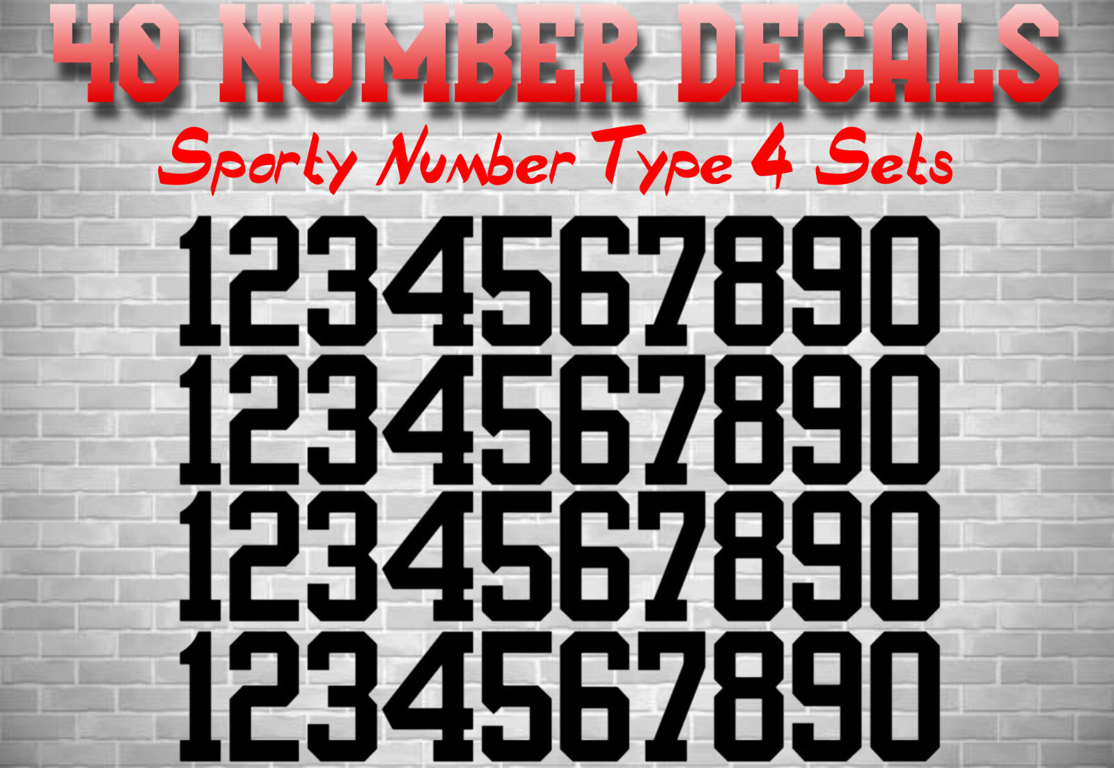 0-9 Numbers Vinyl Sticker Decal Sheet , 40 Total Numbers, Sport Number Type