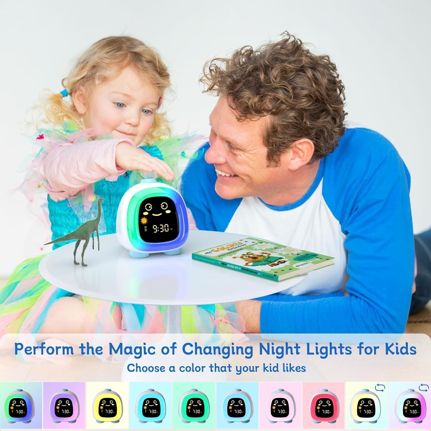 Alarm Clock for Kids, Kids Night Light with 3 Brightness 10 Color Mode Night