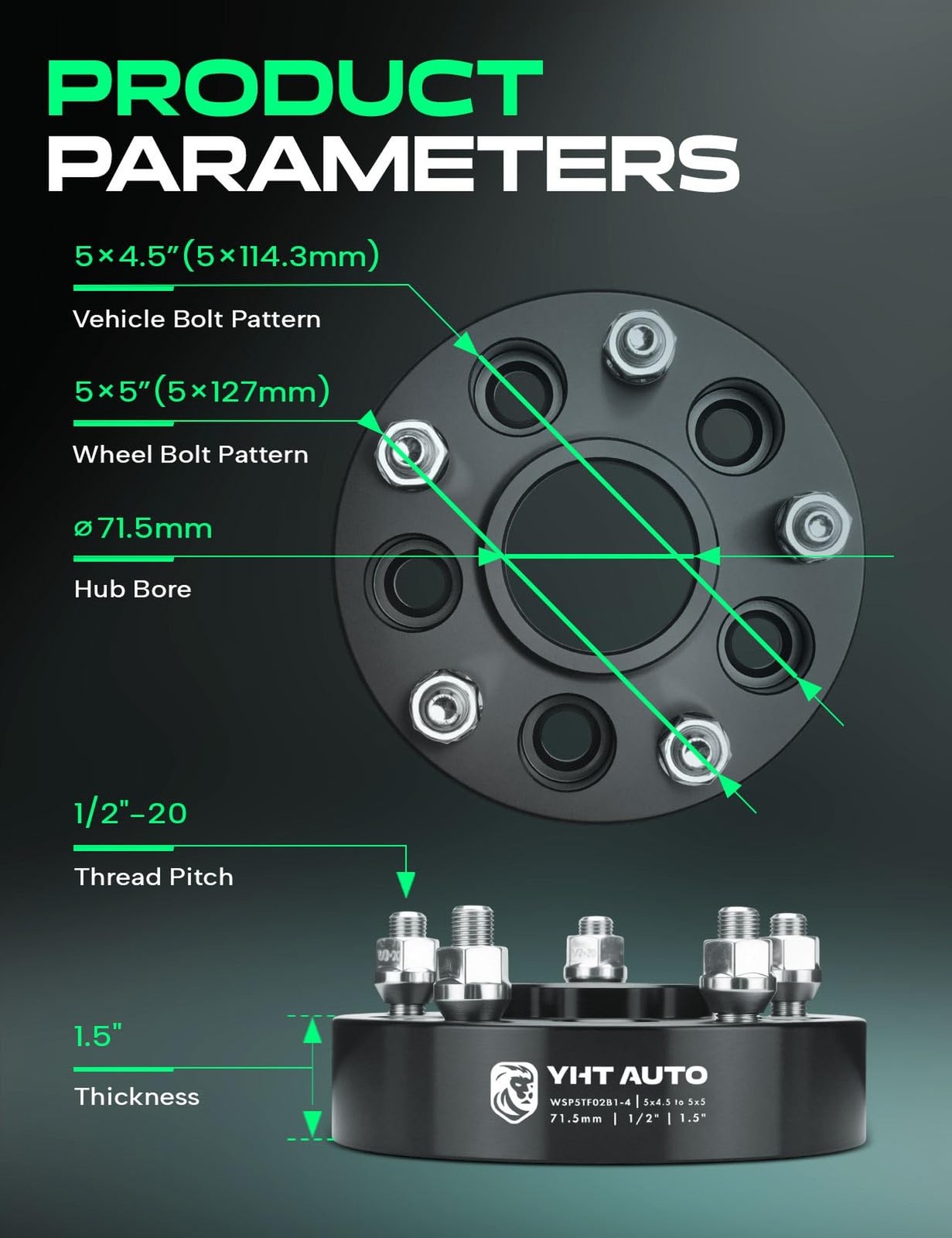 YHTAUTO 5×4.5 to 5×5 Hub Centric Wheel Adapters 1.5 inch Fit Jeep JK XK WJ WK…