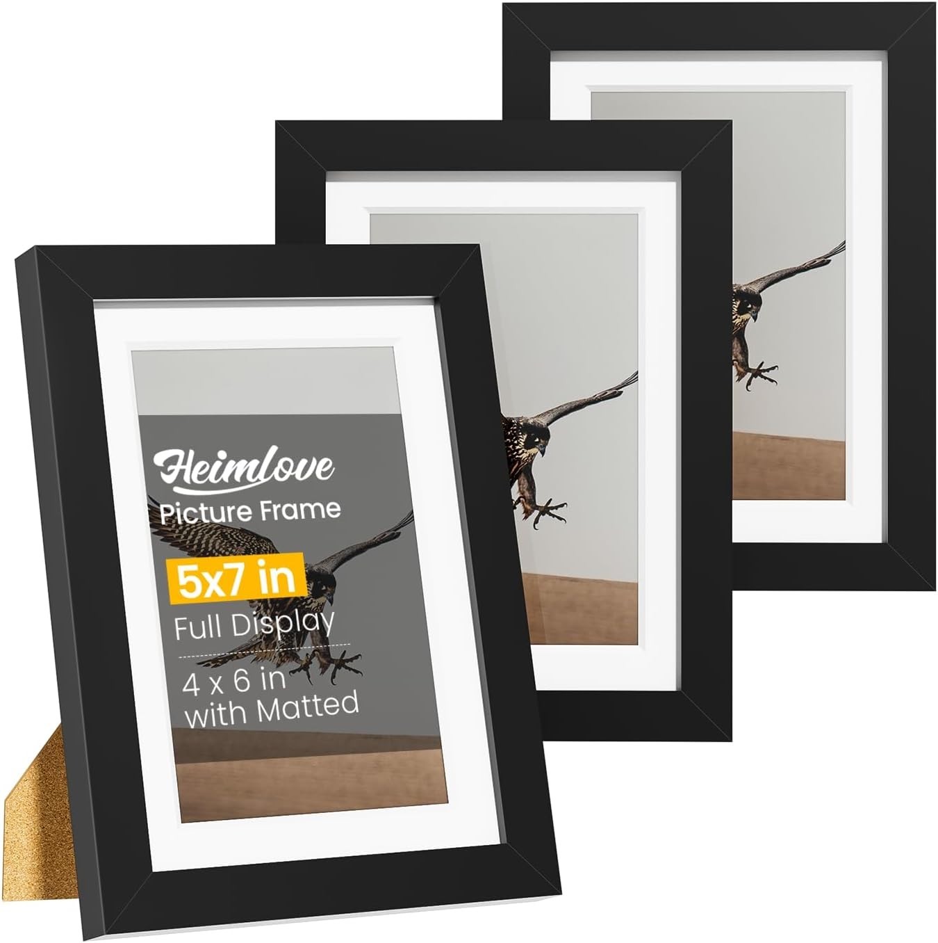 5X7 Picture Frames Set of 3 with Mat to Display 4X6 Picture,Plastic Black Photo