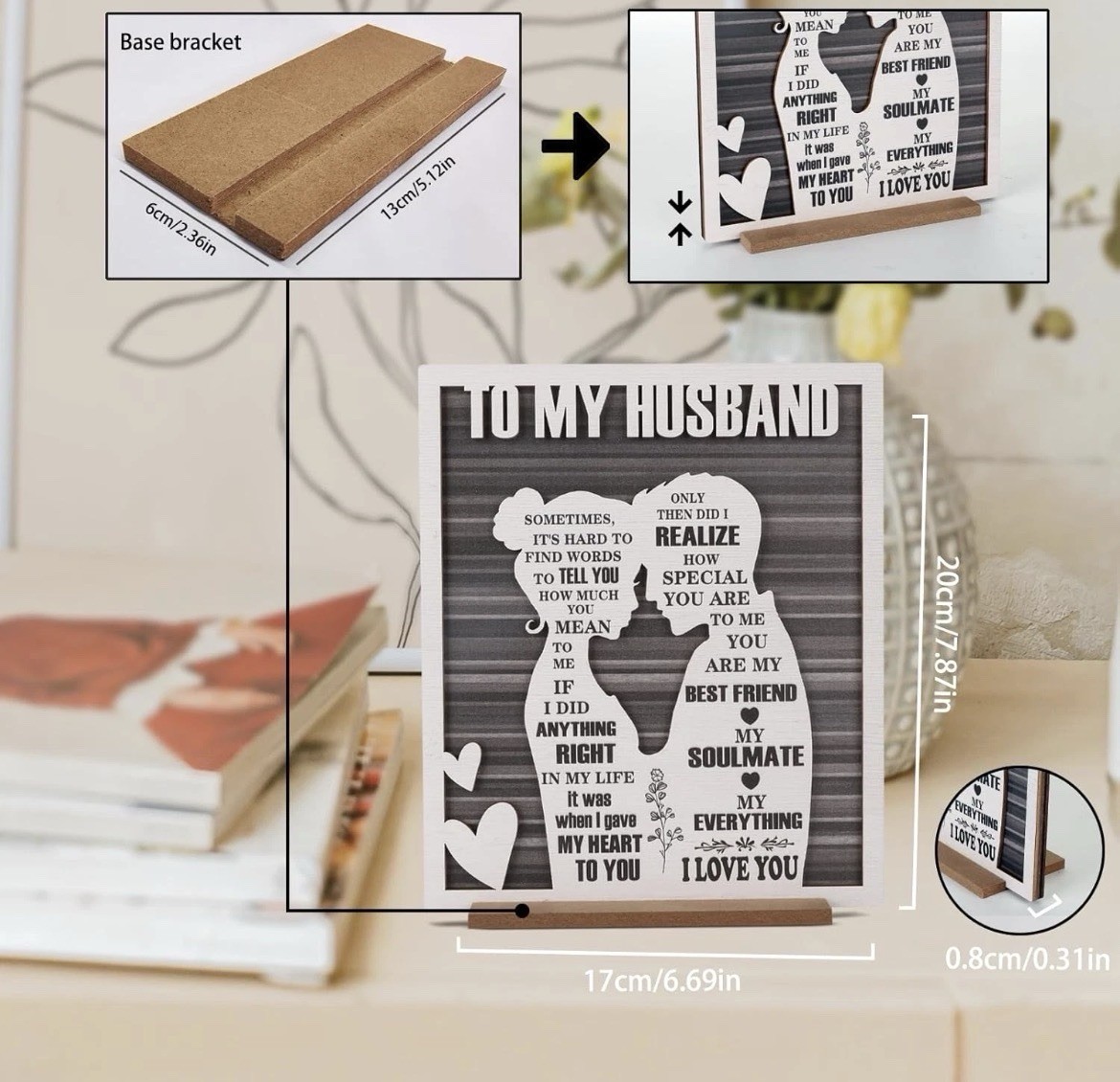 To My Husband Wood Plaque Romantic Holiday Love – 17cm x 20cm – With Stand