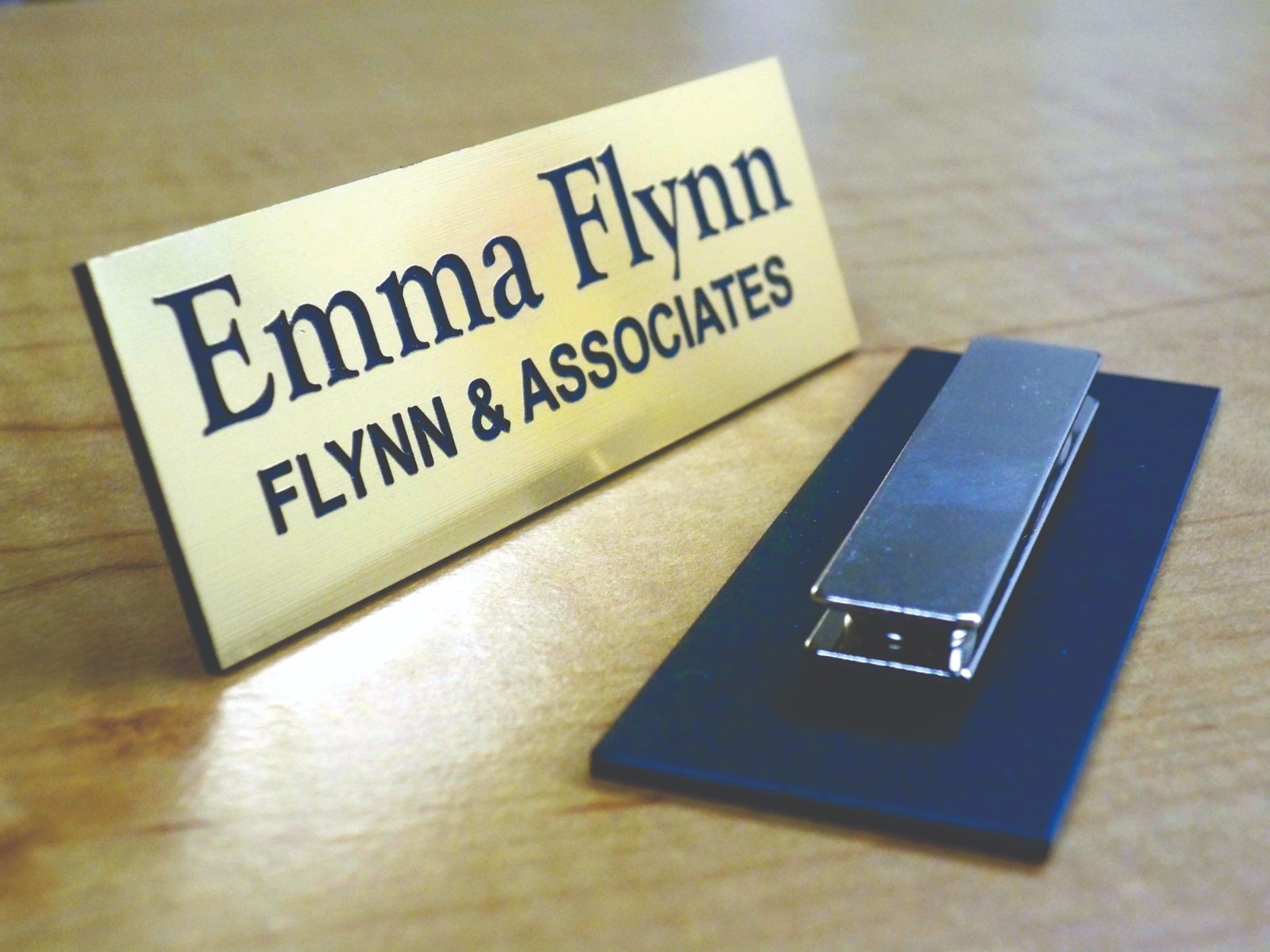 Custom Engraved 1×3 Name Tag with Magnet or Pin / Gold Silver Copper or Bronze