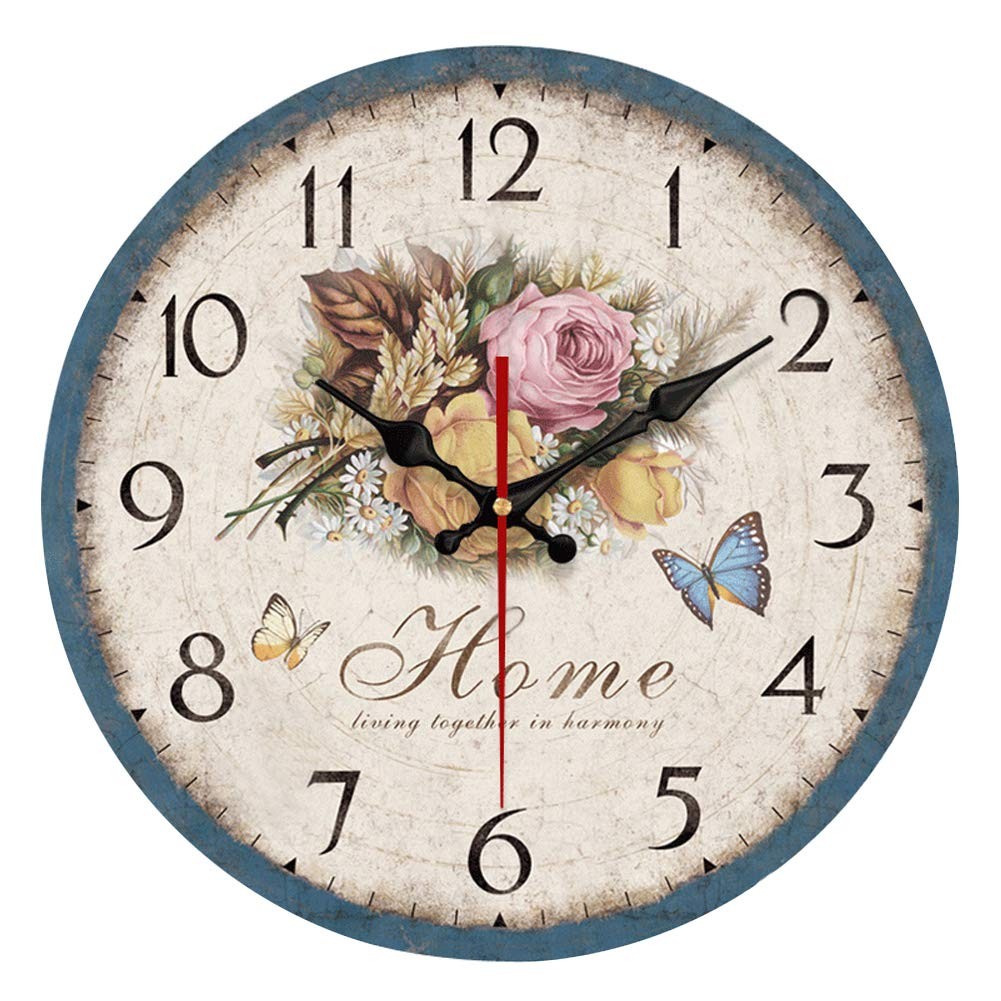 12-in Simple European Flowers Wall Clock, Frameless, Wooden, MDF, Silent