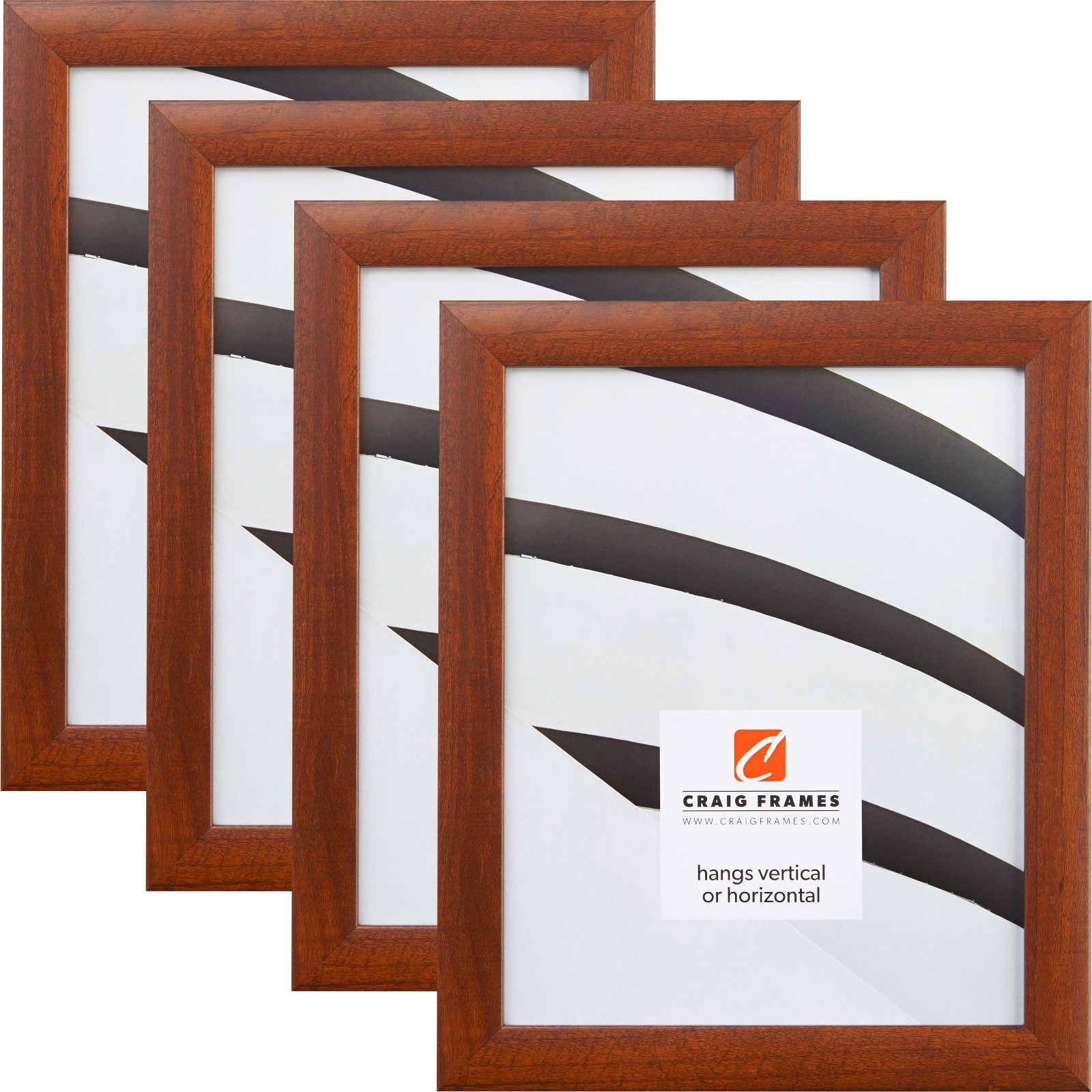 Craig Frames Contemporary, 1″ Wide Honey Brown Picture Frame, 4-Piece Set