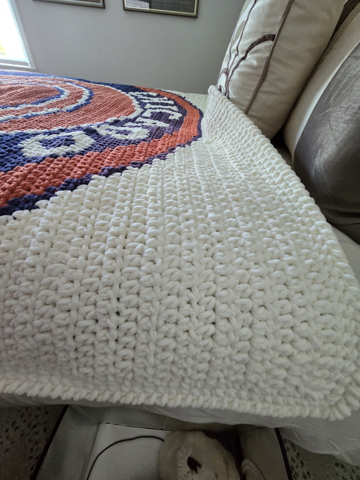 Chicago Bears Handmade Crochet Throw Blue Orange White 5′ 5″