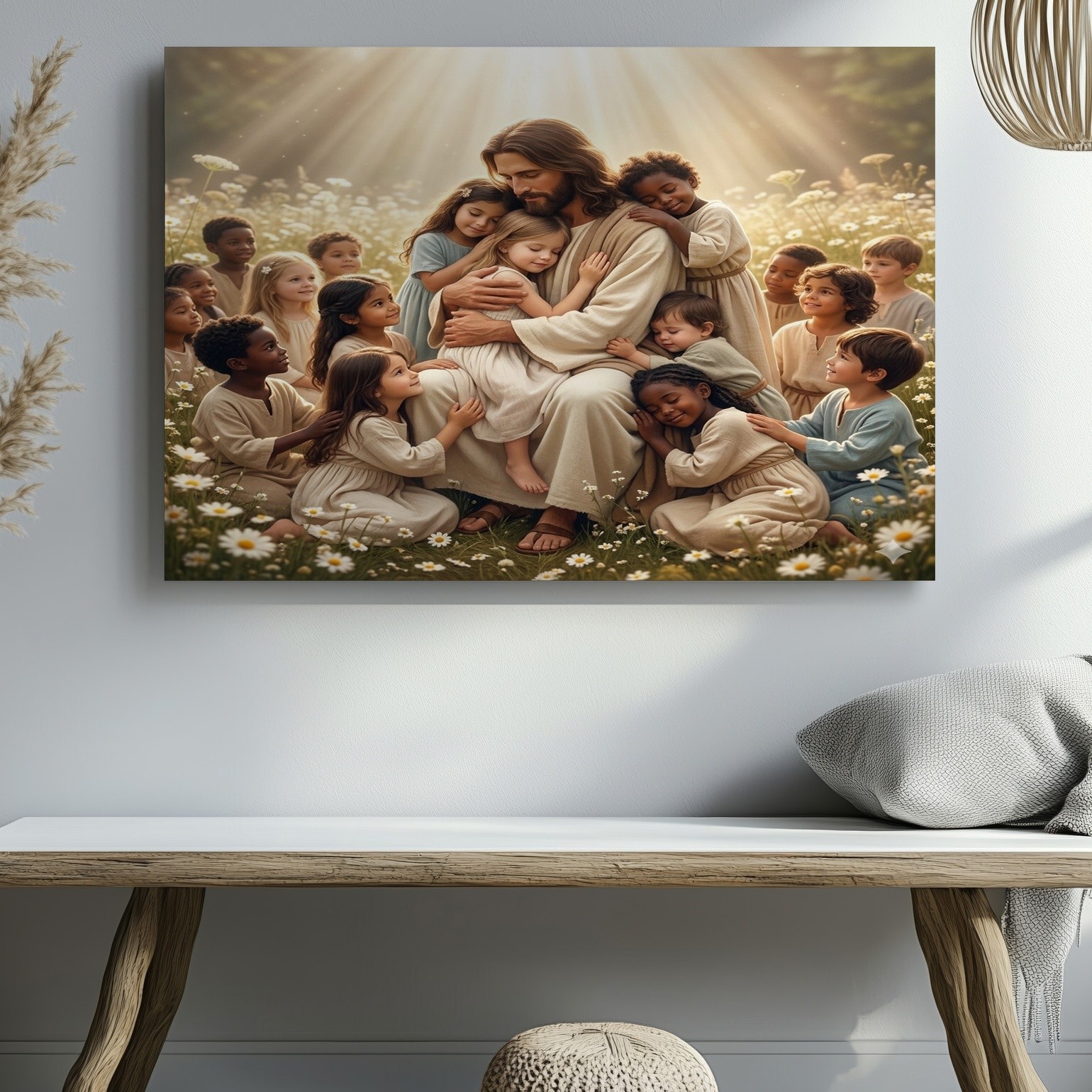 Jesus with Children Canvas Wall Art Christian Inspirational Religious Wall Decor