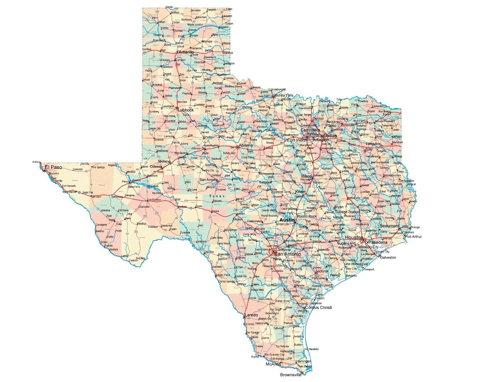 TEXAS STATE ROAD MAP GLOSSY POSTER PICTURE PHOTO city county Austin tx 2479