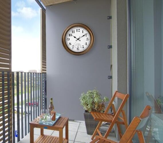 12 Inch Indoor/Outdoor Retro Round Waterproof Wall Clock with Thermometer,
