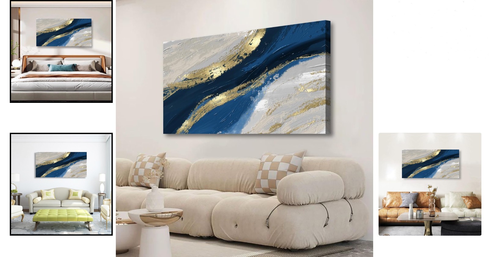 Unique Abstract Canvas Wall Art – 20x40in Golden Blue Modern Print for Any Room