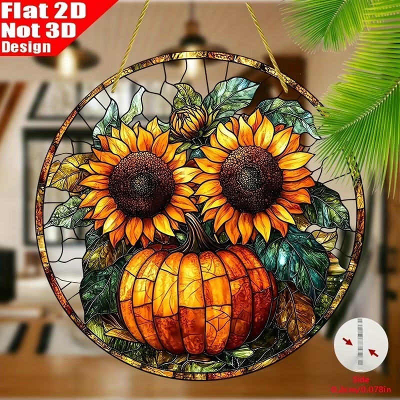 SET OF 2 -2D Flat Acrylic Sunflowers Sun catchers 8″Round Window Decor
