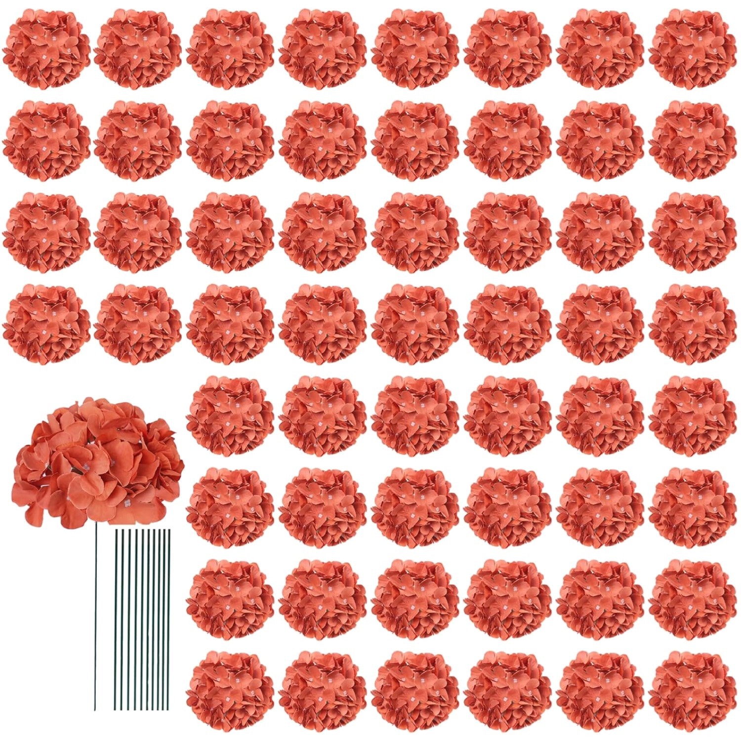 Realistic 65pcs Burnt Orange Artificial Hydrangeas with Stems for All Occasions