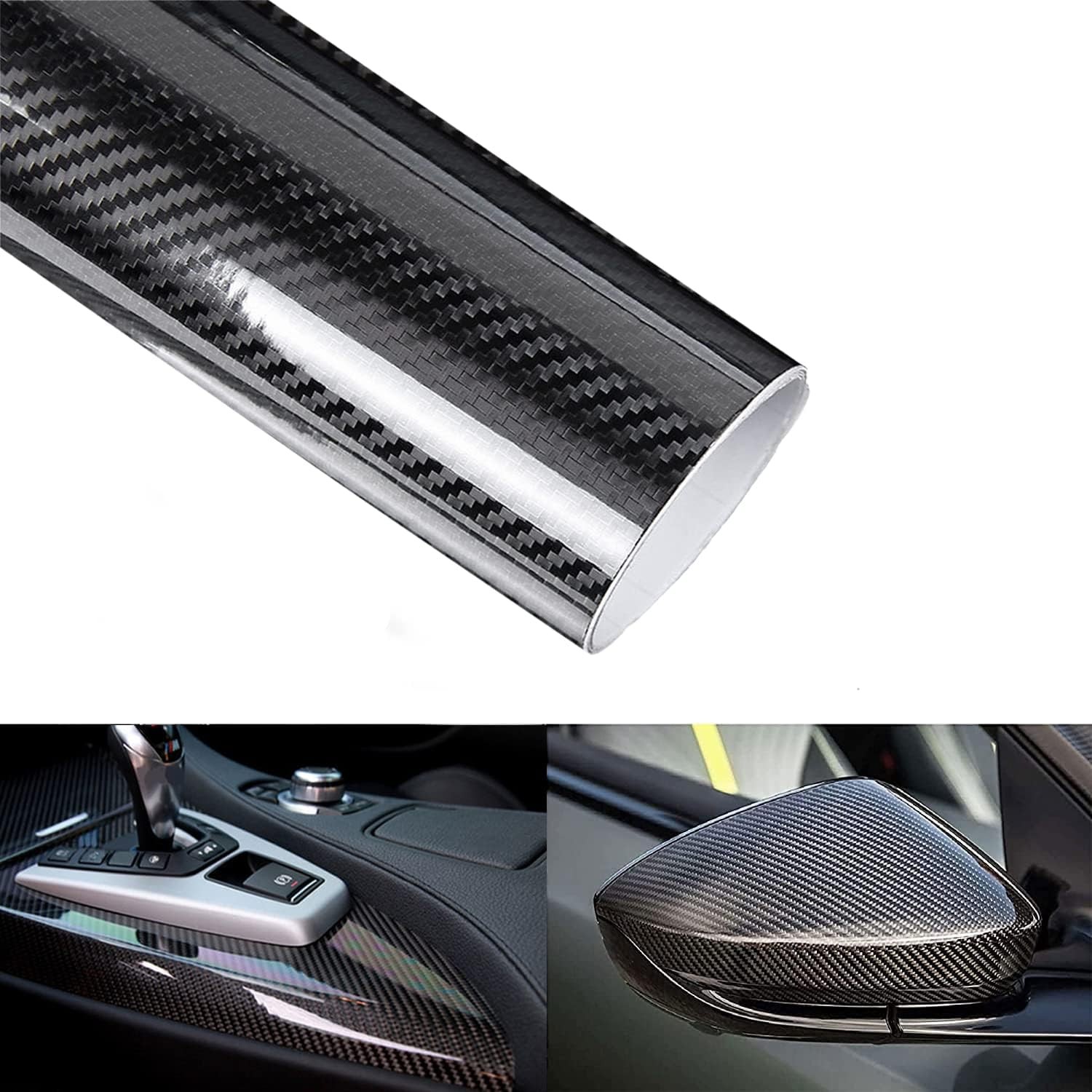 6D Gloss Black Carbon Fiber Vinyl Wrap Film with Air Release for Cars