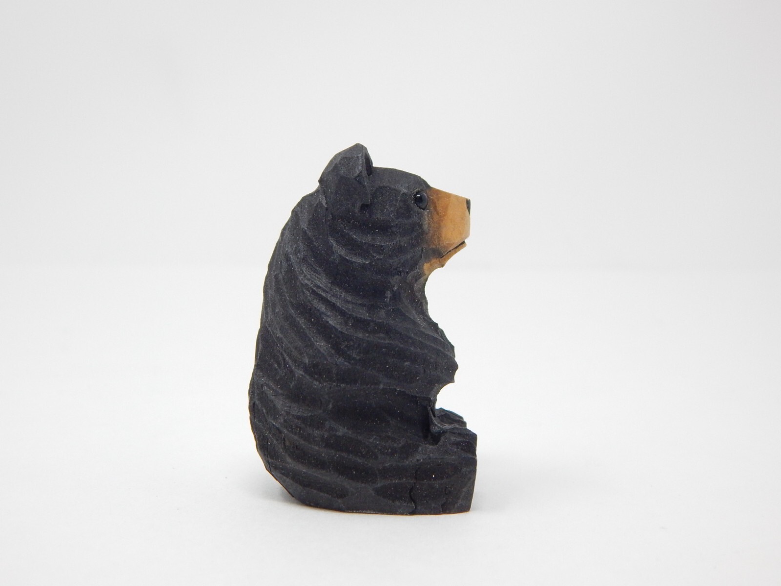 Black Bear Figurine Statue Decor Wood Carving Miniature Small Animal Teddy Smoky