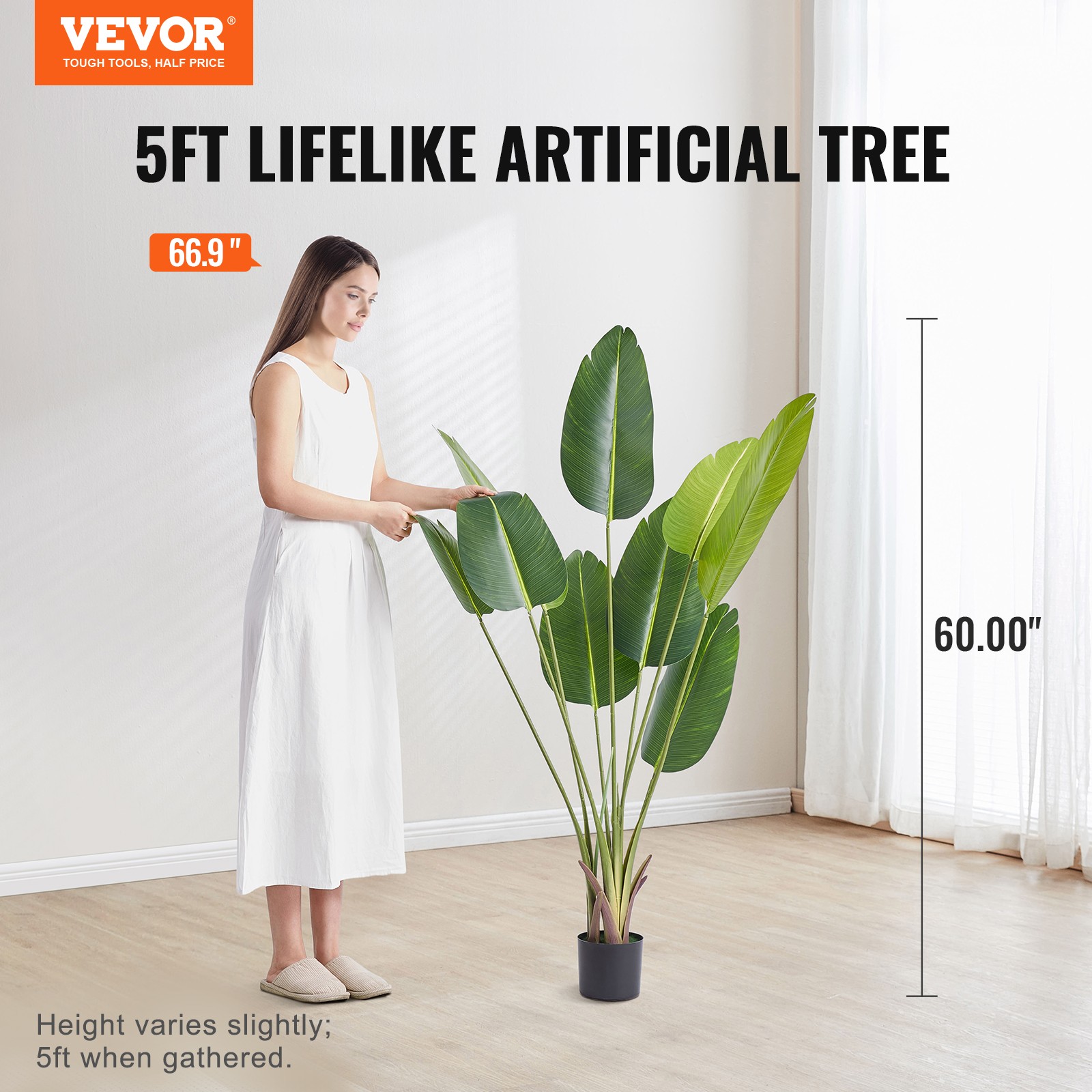 VEVOR 5 FT Artificial Birds Of Paradise Tree Green Faux Lifelike Fake Plant