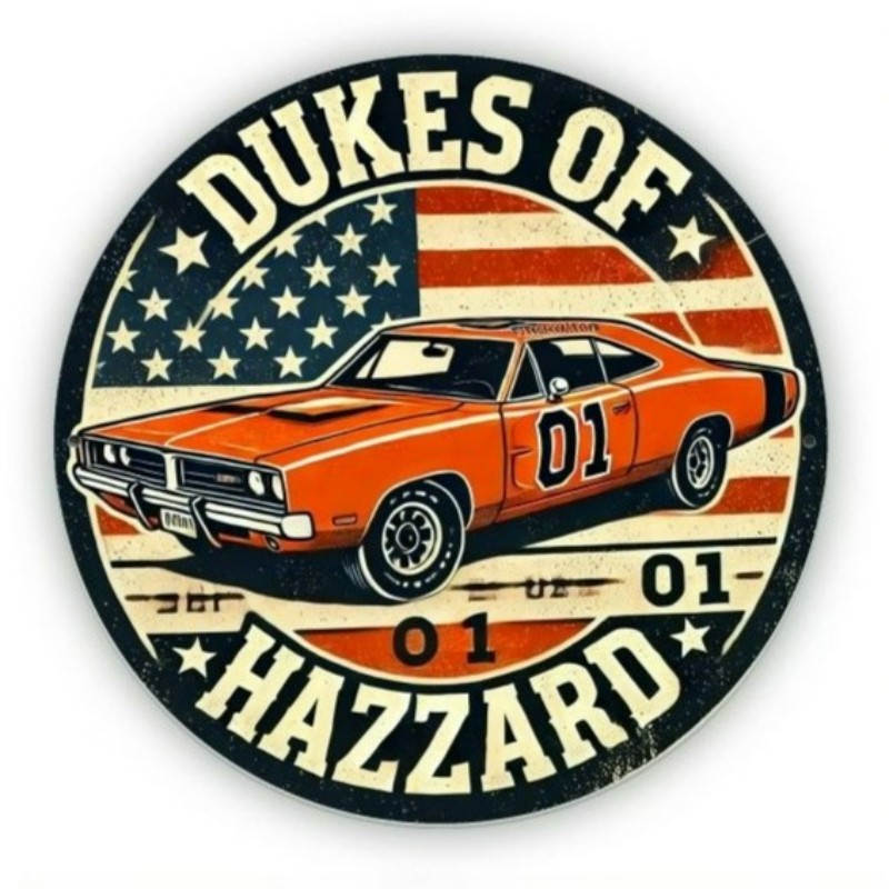 Dukes Of Hazzard Metal Sign Round Vintage Classic Car Garage Wall Decoration