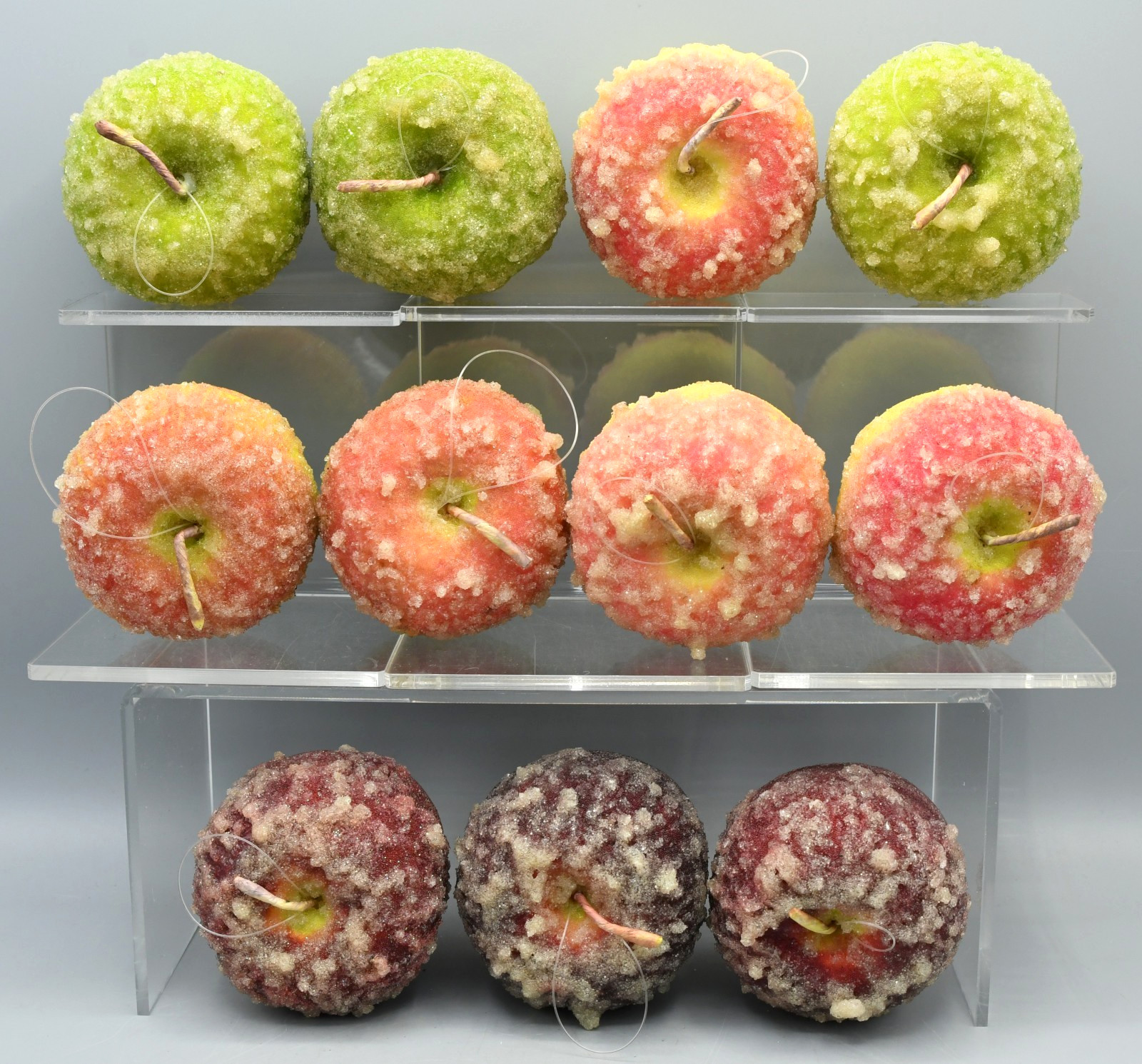 Sugared Faux Apple Ornament Lot of 11 Vintage Farmhouse Cottage Decor 2.75 Inch