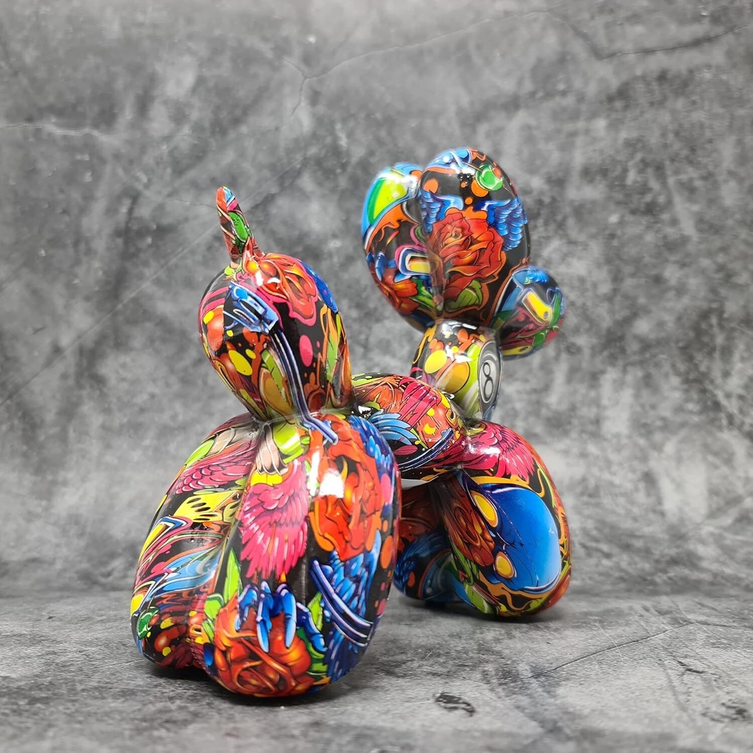 Graffiti Balloon Dog Statue, Modern Pop Art Sculpture, Multicolor Resin Home Dec
