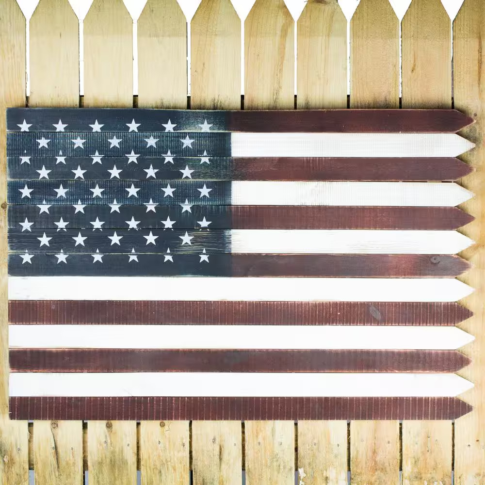 36 In. Rustic Wooden American Flag Indoor/Outdoor Wall Art