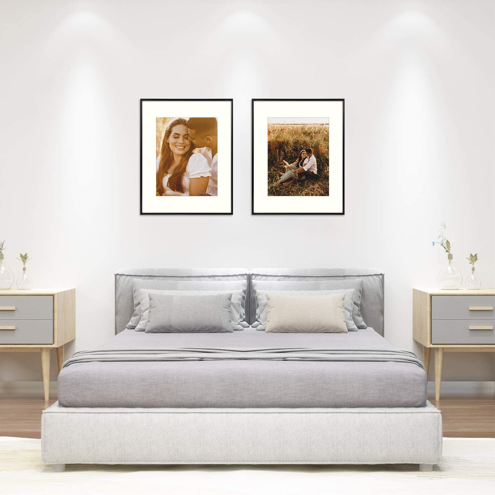 2 Pack Aluminum Picture Frame Real Glass Ivory Mat Horizontal and Vertical