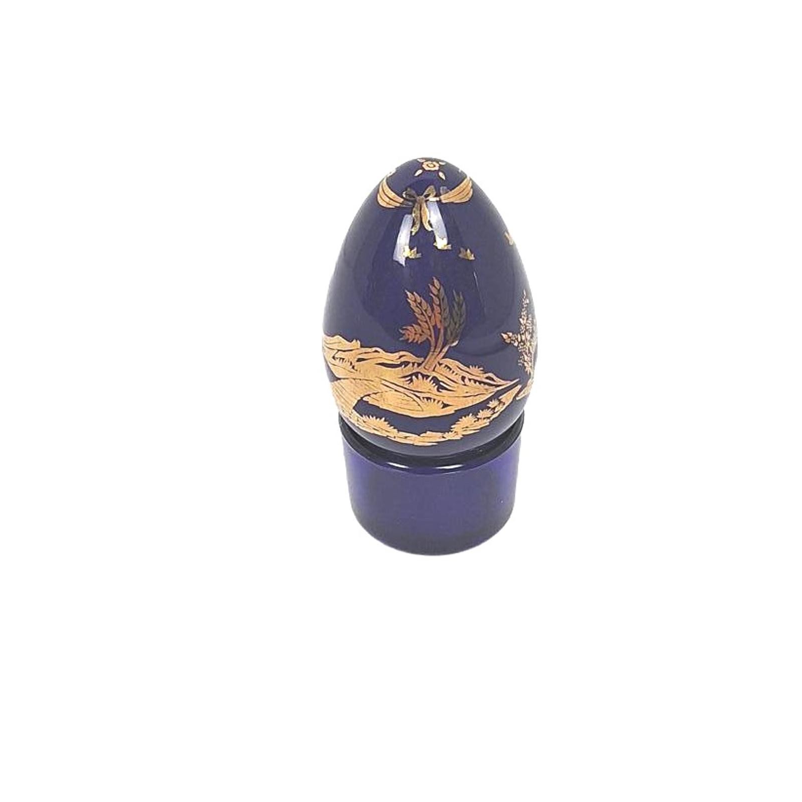 1988 Franklin Mint Cobalt Blue & Gold Victorian Lady Egg Figurine W/ Stand