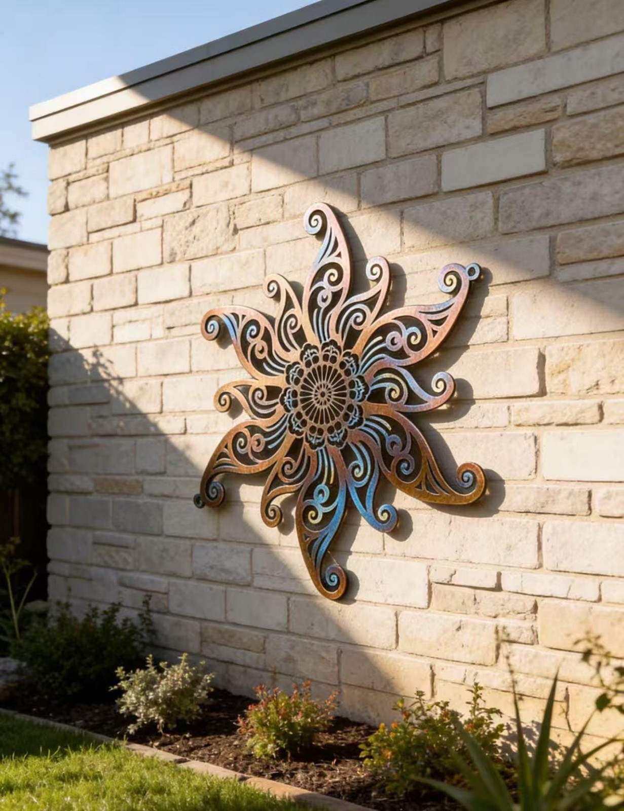 Colorful Metal Sun Wall Decor, Garden Outdoor Metal Art Sign