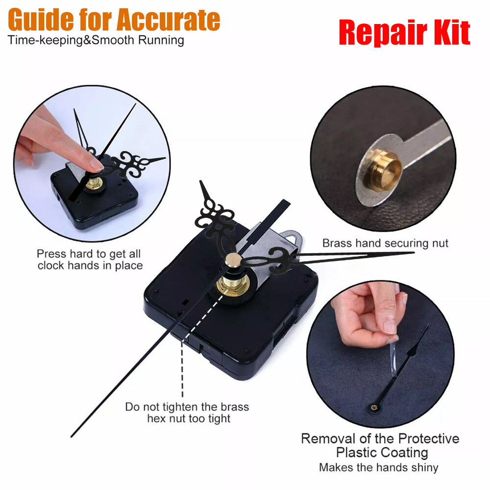 3PCS Silent Quartz Clock Replacement Movement Kit W/ 6 Style Hand for DIY Repair