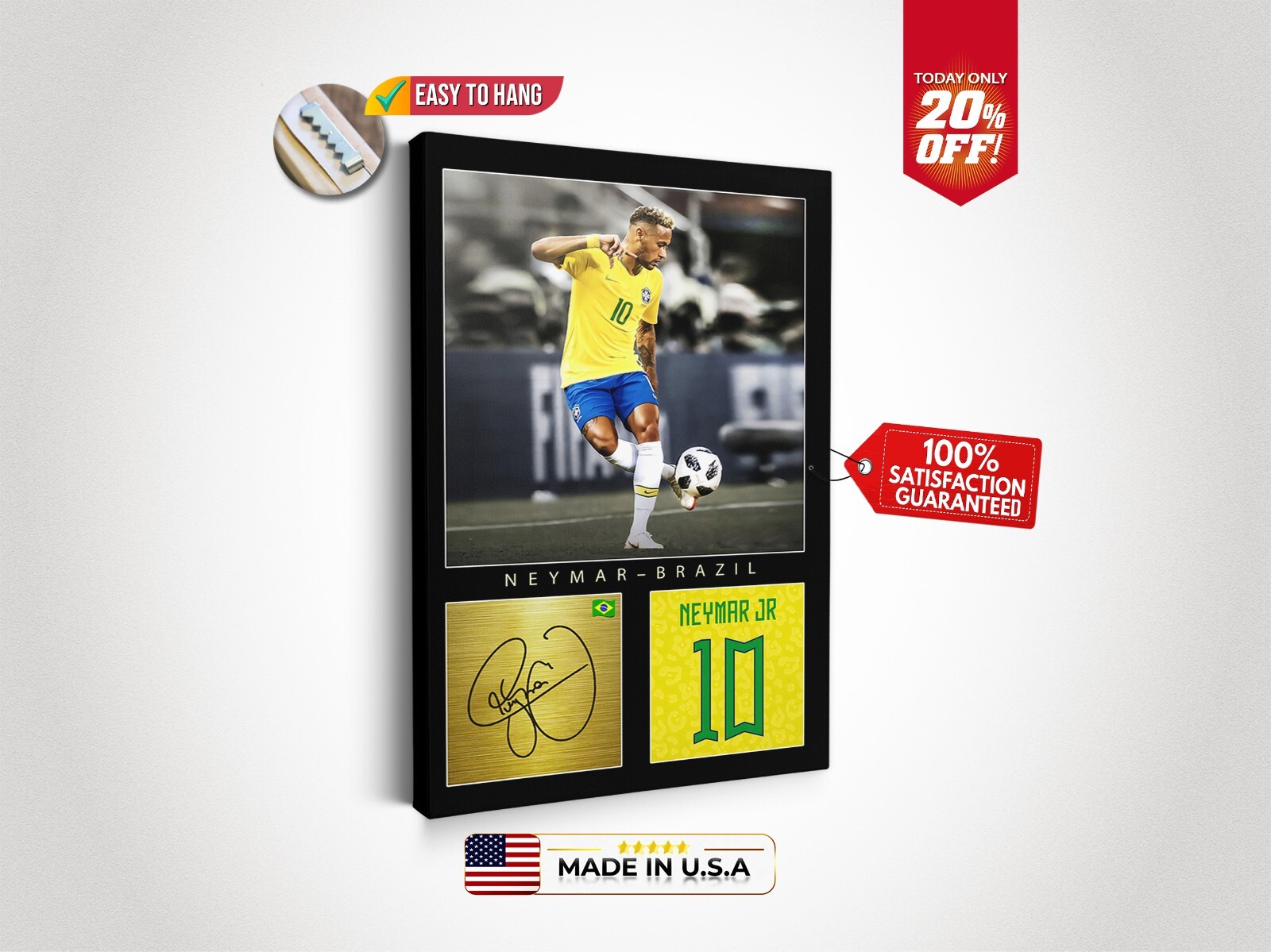 Neymar Jr. Football Canvas Legends Motivational Wall Art Framed Canvas Decor