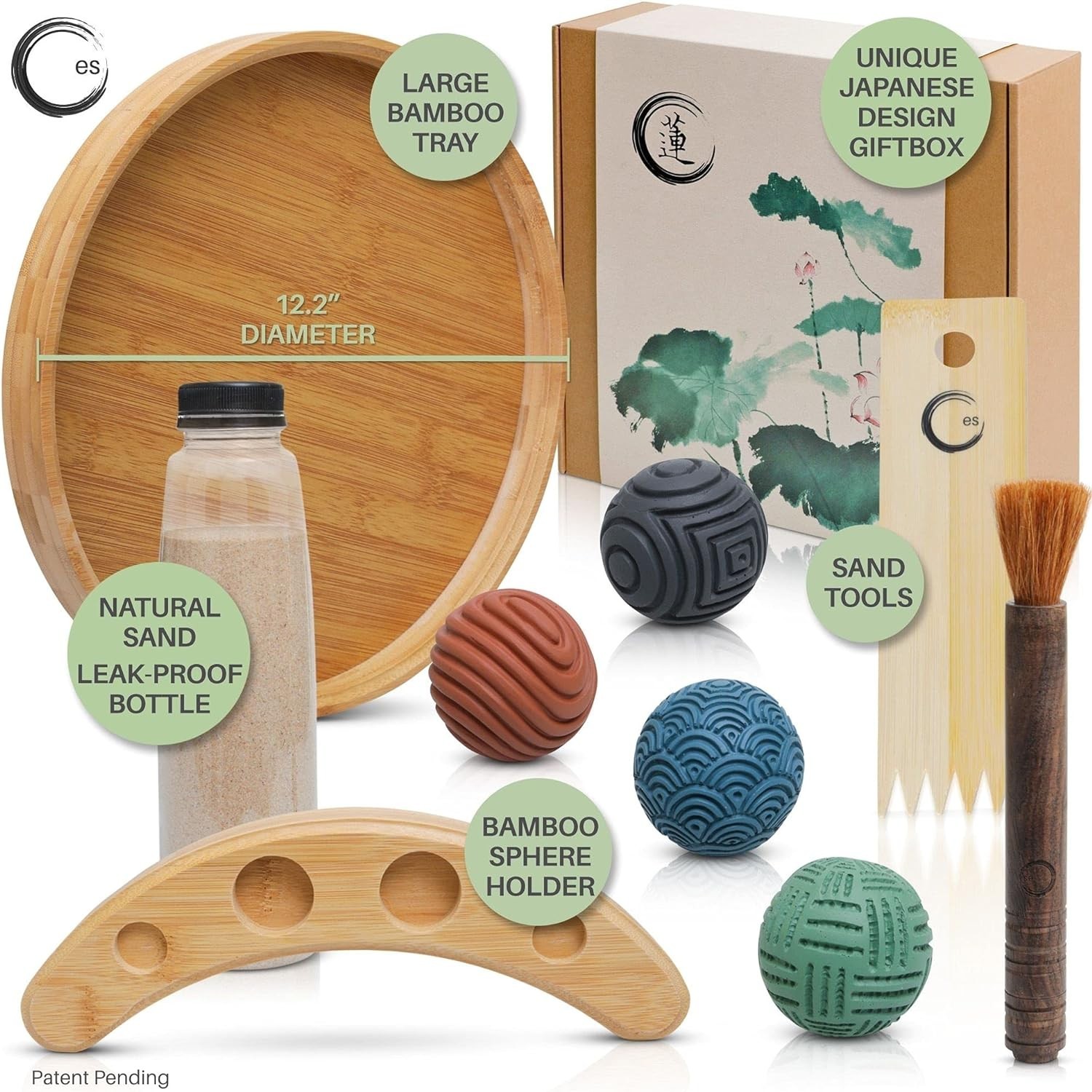 Calming Zen Garden for Adults with Bamboo Tray and Tactile Spheres Included