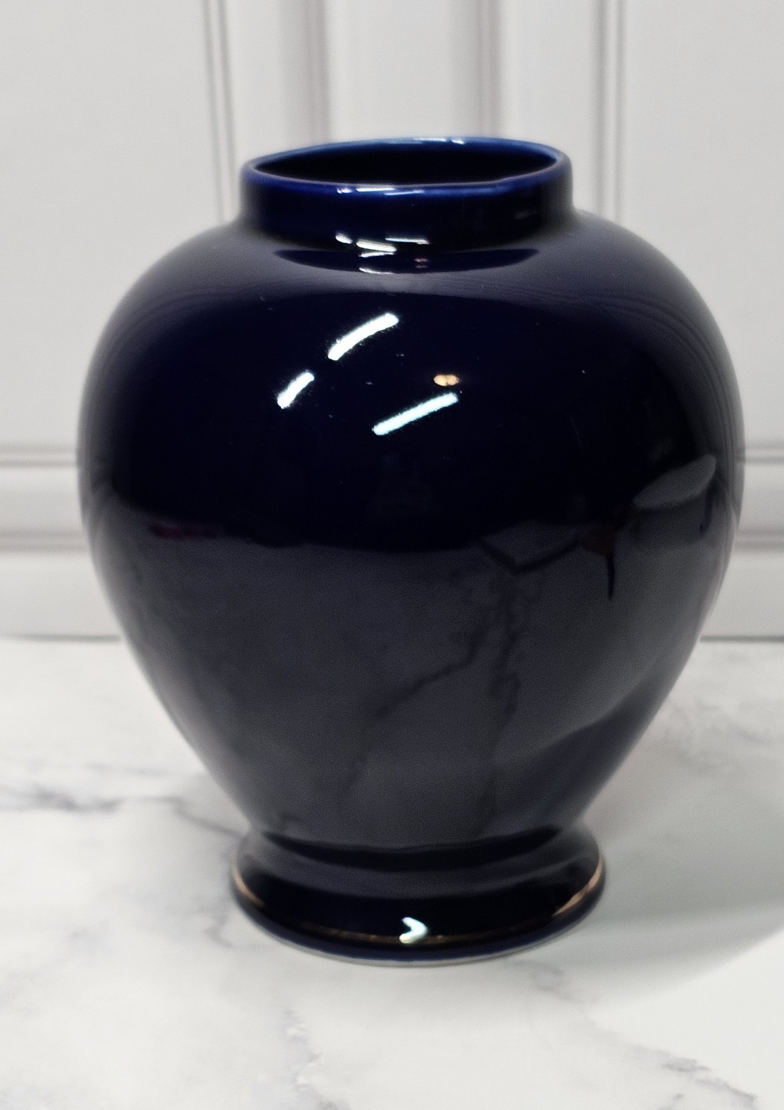 Vintage Japanese Cobalt Blue Vase With Peacock & Floral Design 6 Inches High