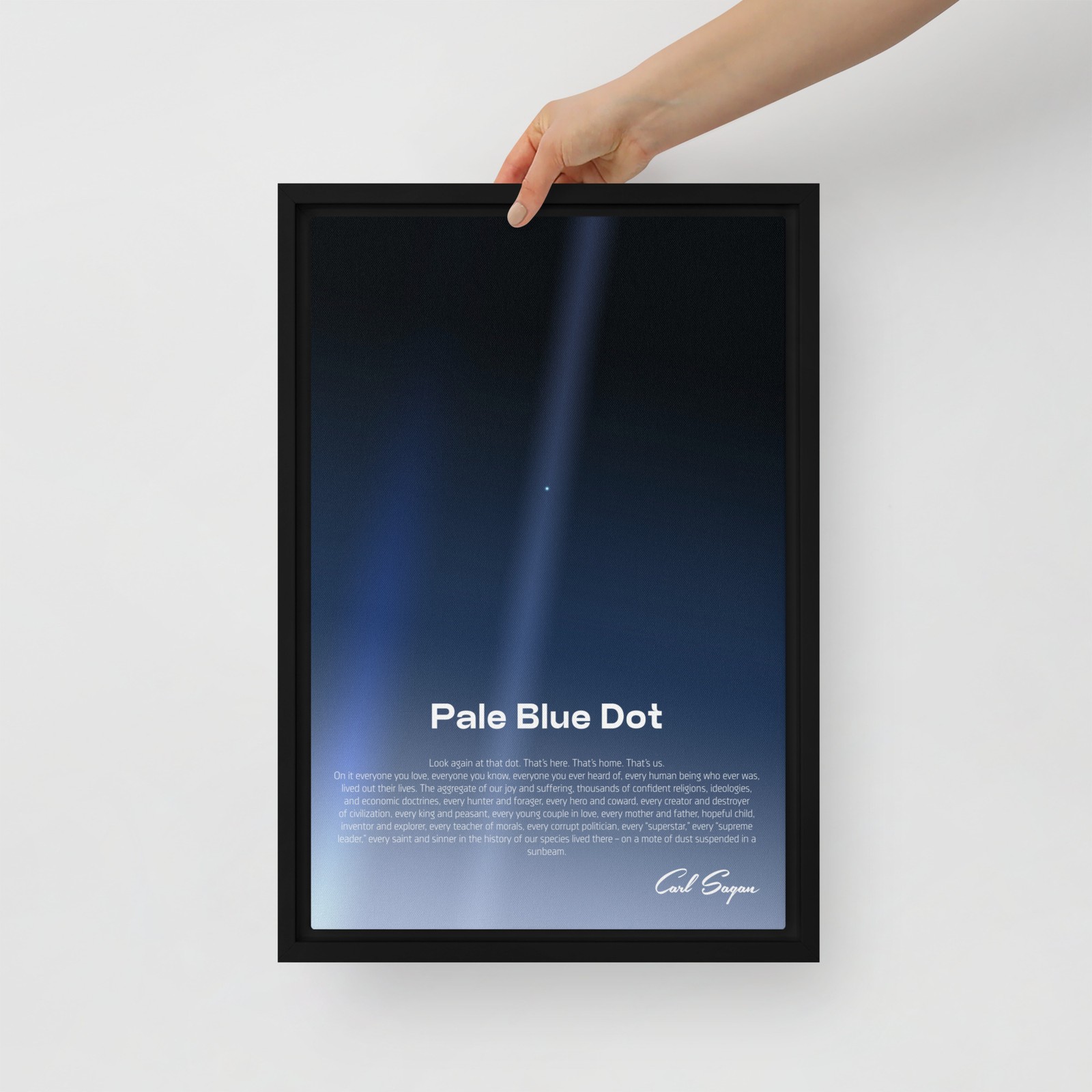 Pale Blue Dot, Framed Canvas with Carl Sagan quote — NASA Voyager 1 poster