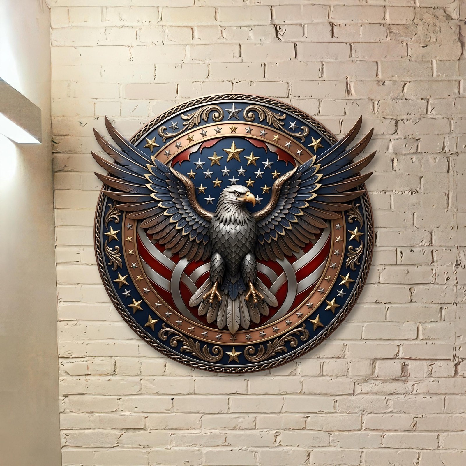 Patriotic Eagle Wreath Metal Sign American Flag Door Decor USA Military Wall Art