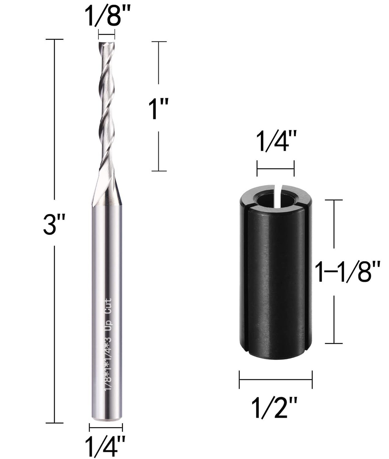 1/4 Inch Shank Extra Long CNC Spiral Router Bit 1/8 Inch Cutting Diameter End…