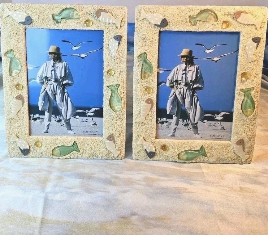By The Sea 2 Picture 5×7 Plastic Glass, Jewel Fish Design Frames, Beachy Decor.