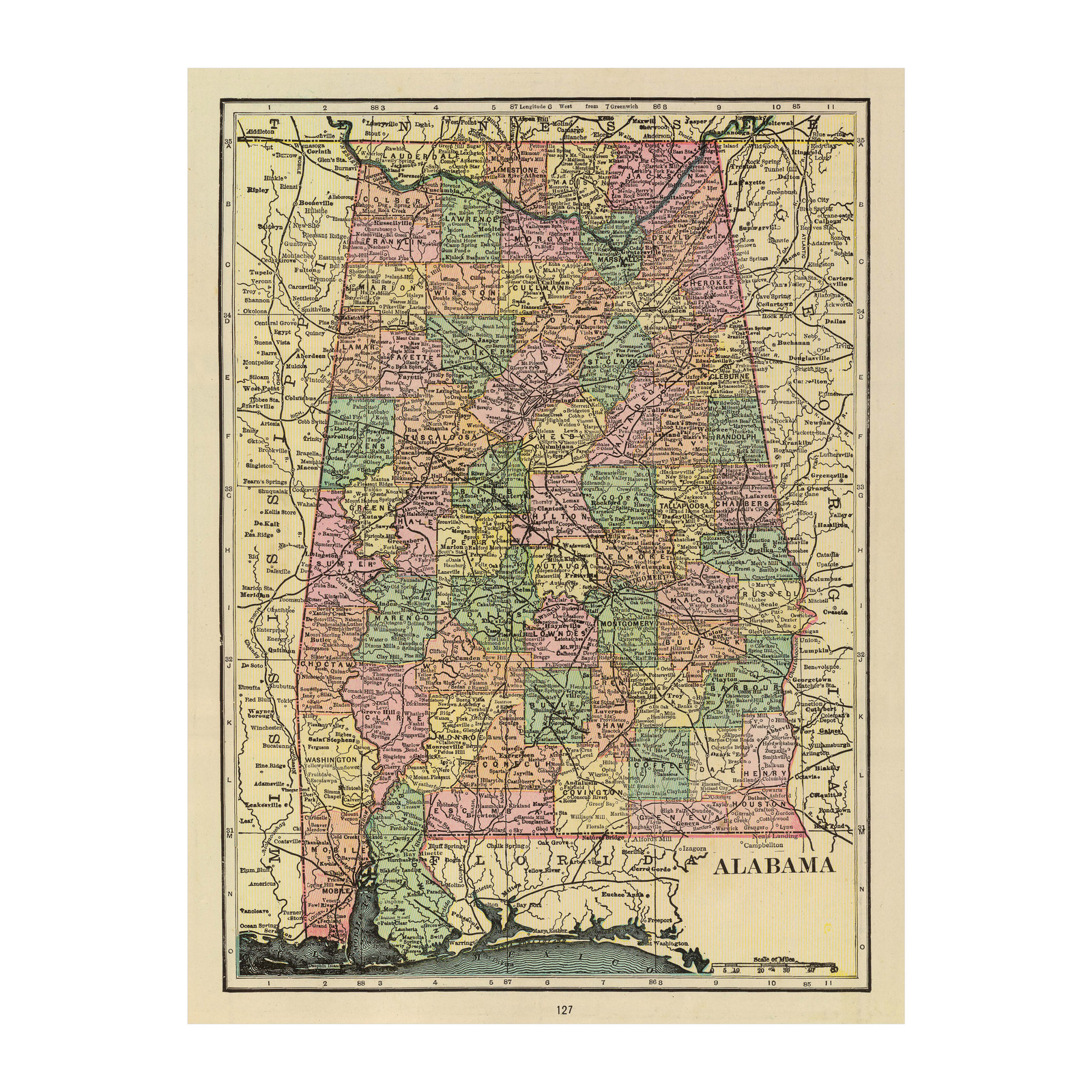 Old Map of Alabama 1909 – Vintage Alabama Art