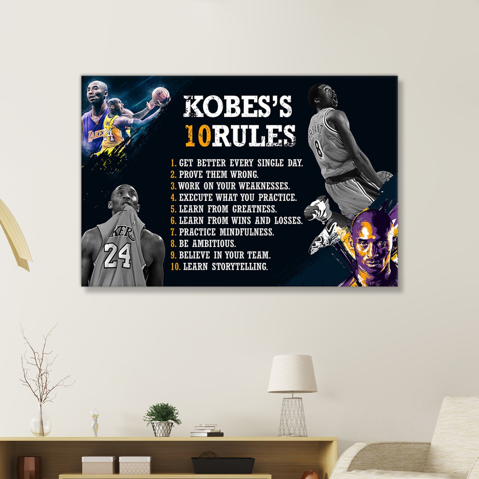 KOBE BRYANT Basketball Legend Rules Art Poster Boyfriend Gift Framed Canvas