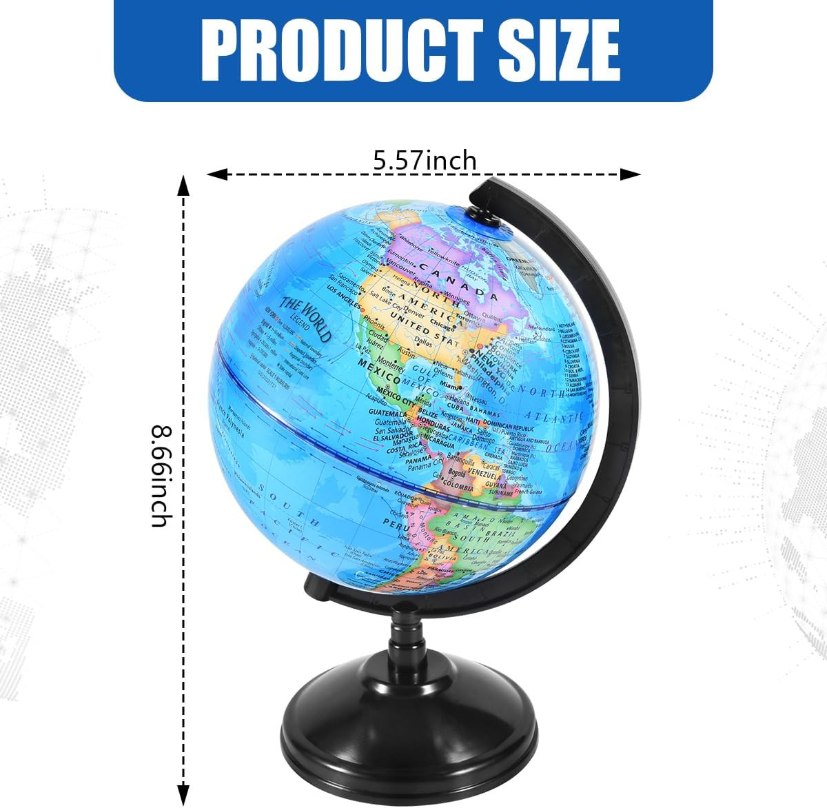 Rotating World Globe 6 Inch Spinning Earth Globe with Stand for Kids Learning Ge