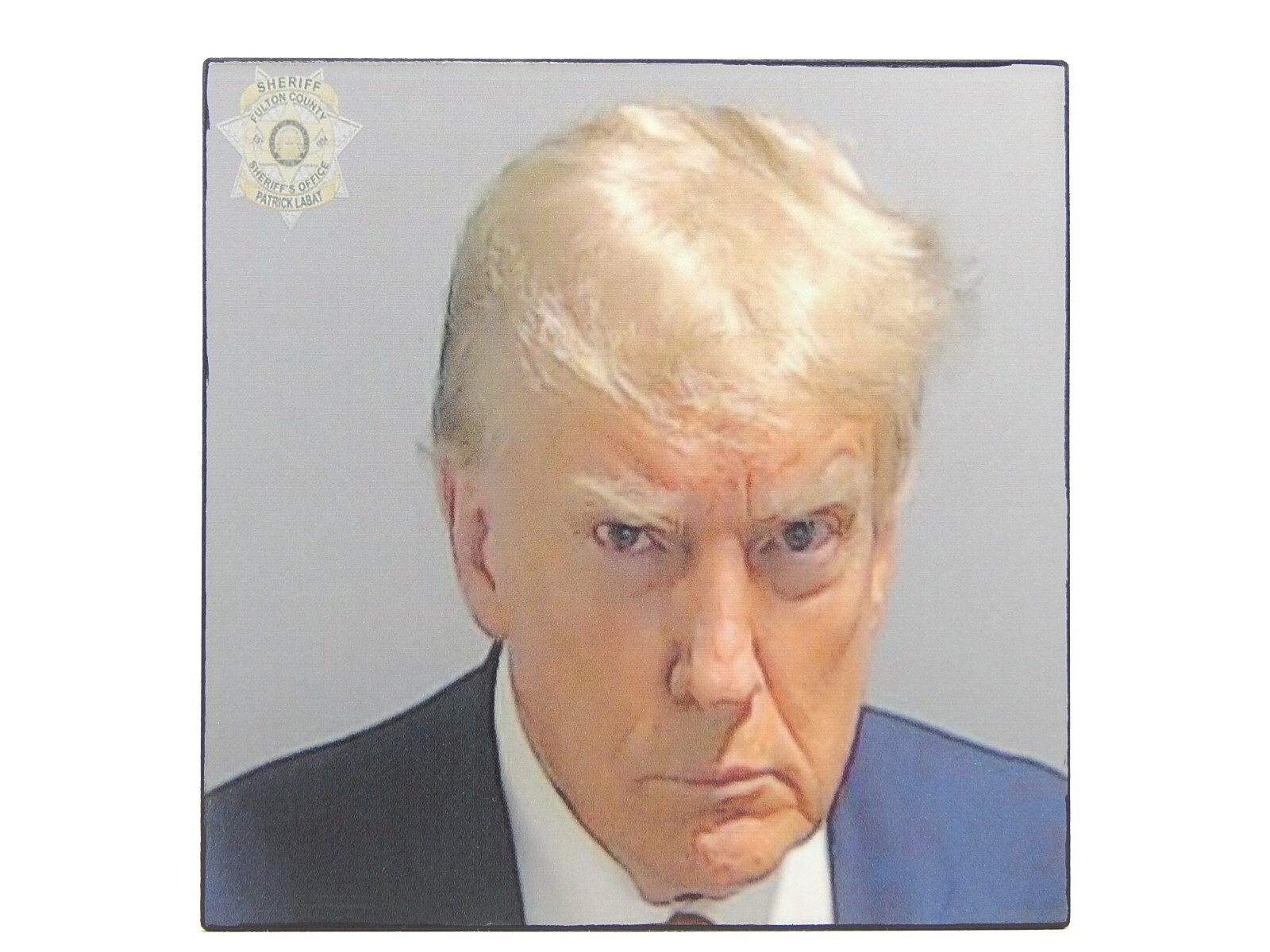 President Donald Trump Mug Shot Mugshot Sign Shelf Sitter Wall Art Decor 5″ x 5″