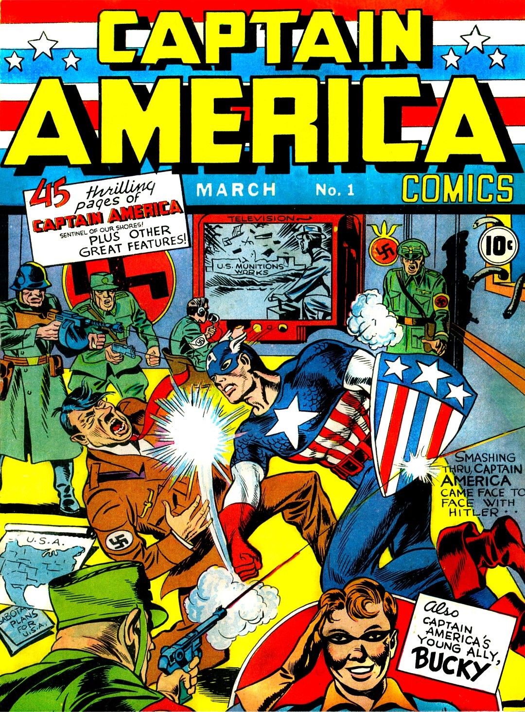 CAPTAIN AMERICA RETRO 1941 MARCH No.1 HITLER COMIC ART PRINT PREMIUM POSTER