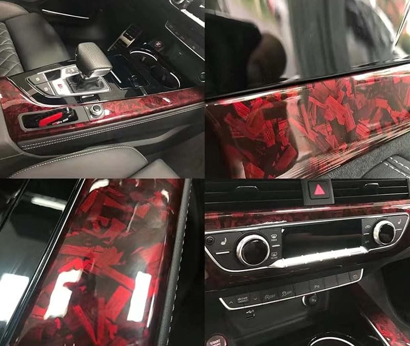 LZLRUN Forged Gloss Carbon Fiber Vinyl Wrap Roll Air Release 1ft x 5ft, Red