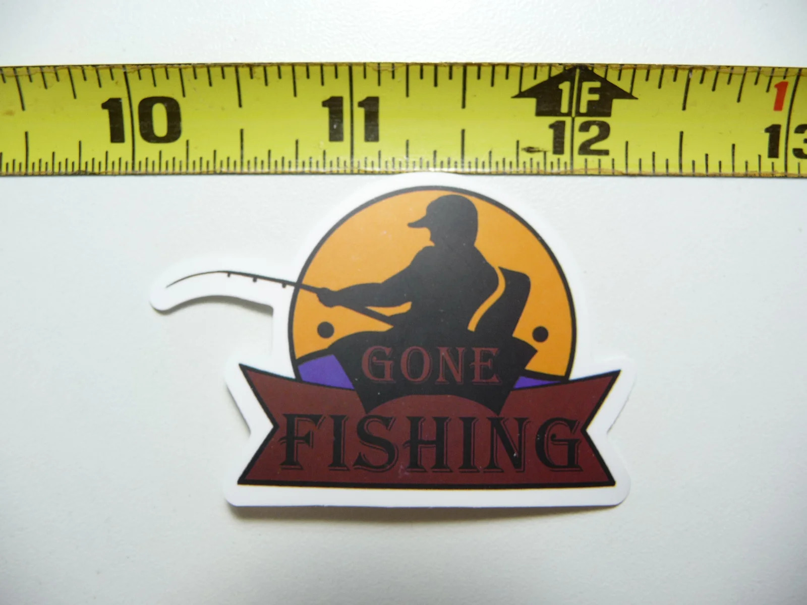 FUN GONE FISHING MAN IN BOAT FISH SMALL STICKER DECAL OUTDOORS BOATING