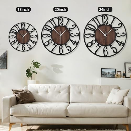 Round Wall Clock for Living Room Decor Battery 13 Inch Black-arabic Numerals