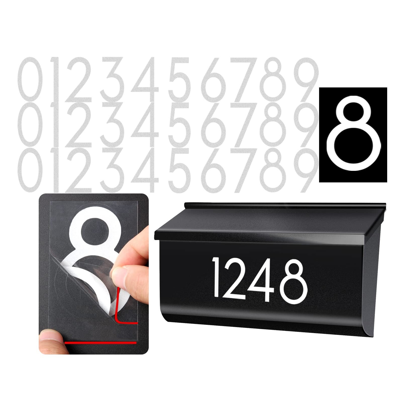 2 inch 30 Pcs Reflective Mailbox Numbers Stickers for Outside Easy Installation