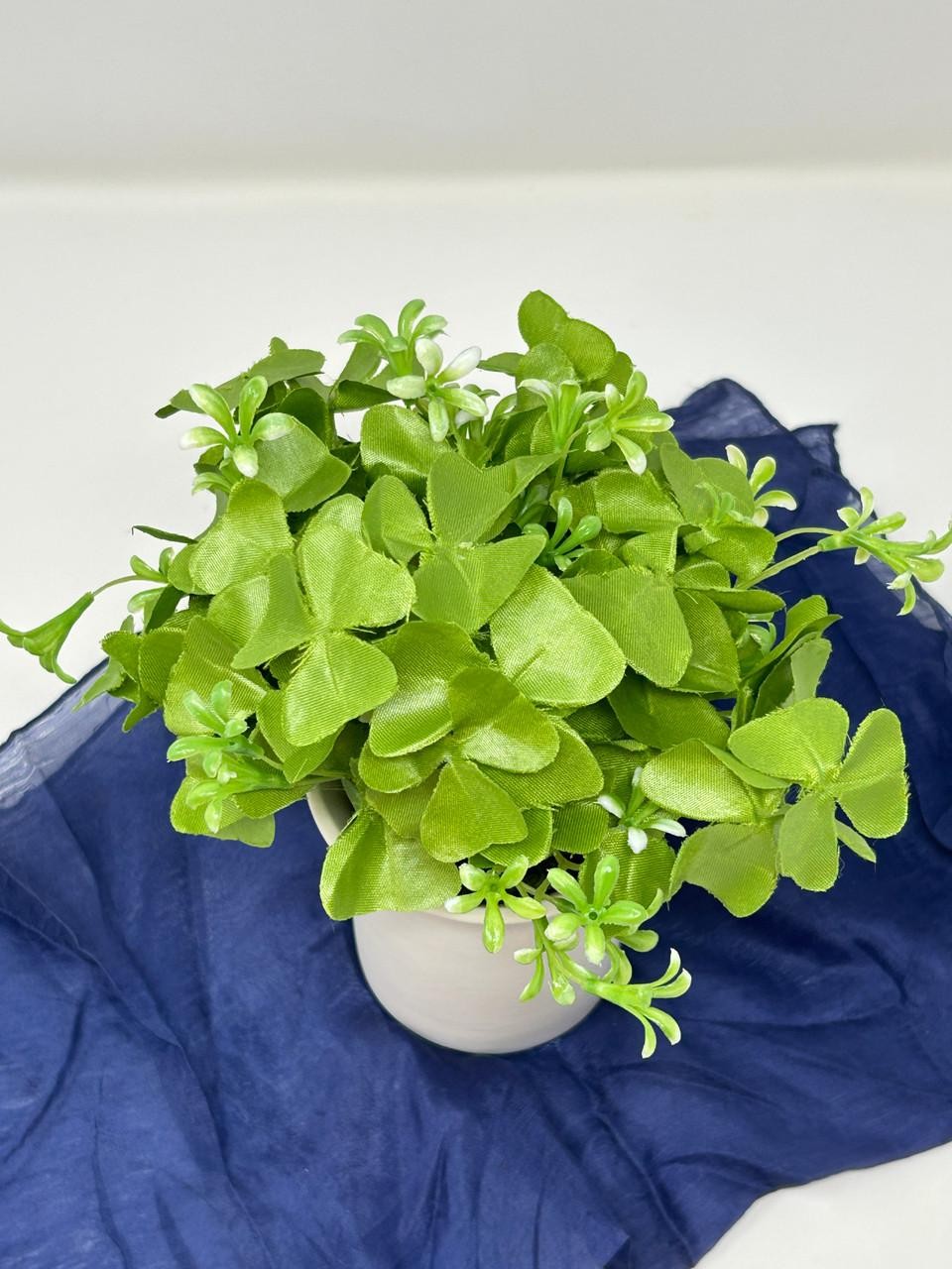 7″ Mini Artificial SHAMROCK CLOVER faux Silk plant potted in smooth ceramic pot