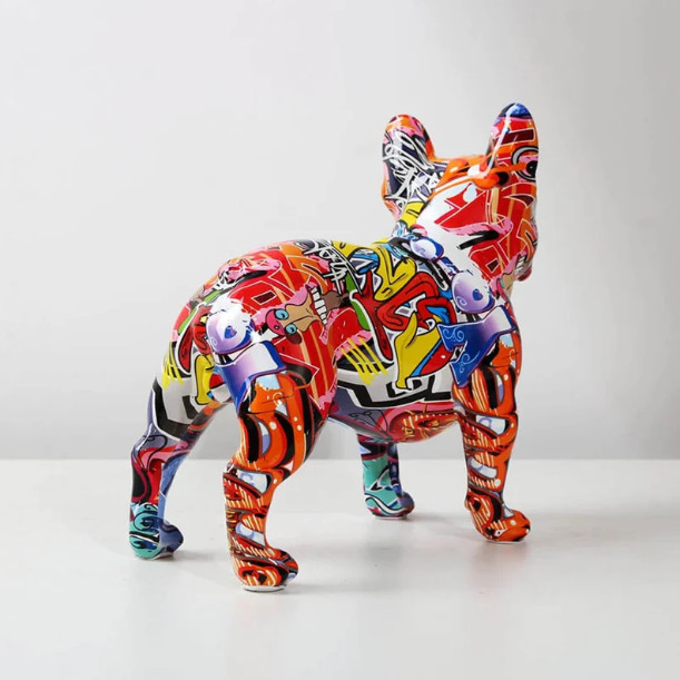 Pop Art French Bulldog, Graffiti Style Resin Statue Decoration Pop Art Hydro Dip