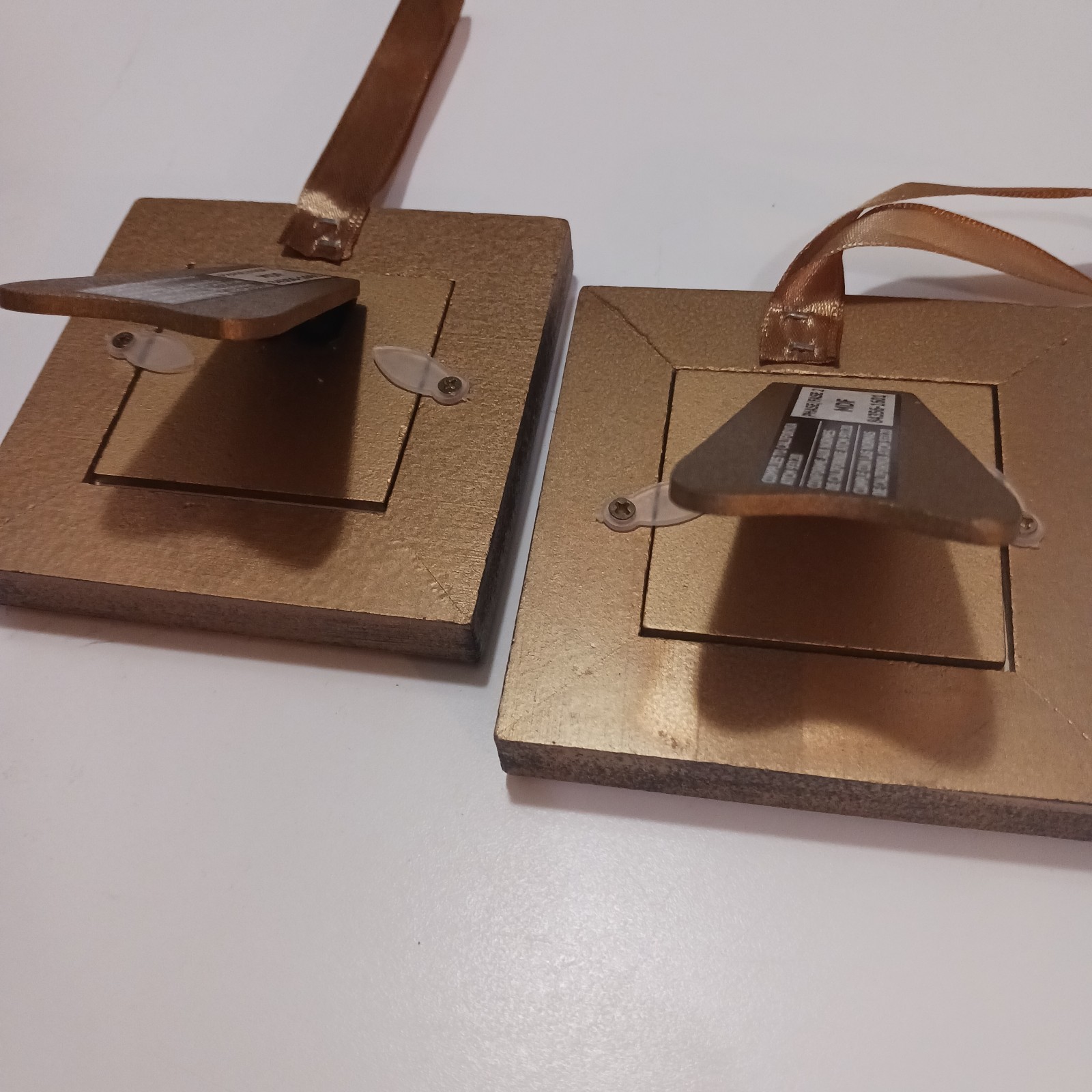 Set of 2 Distressed Gold/Brown Wood Square Photo Frames 1.5×1.5 Easel Ribbon