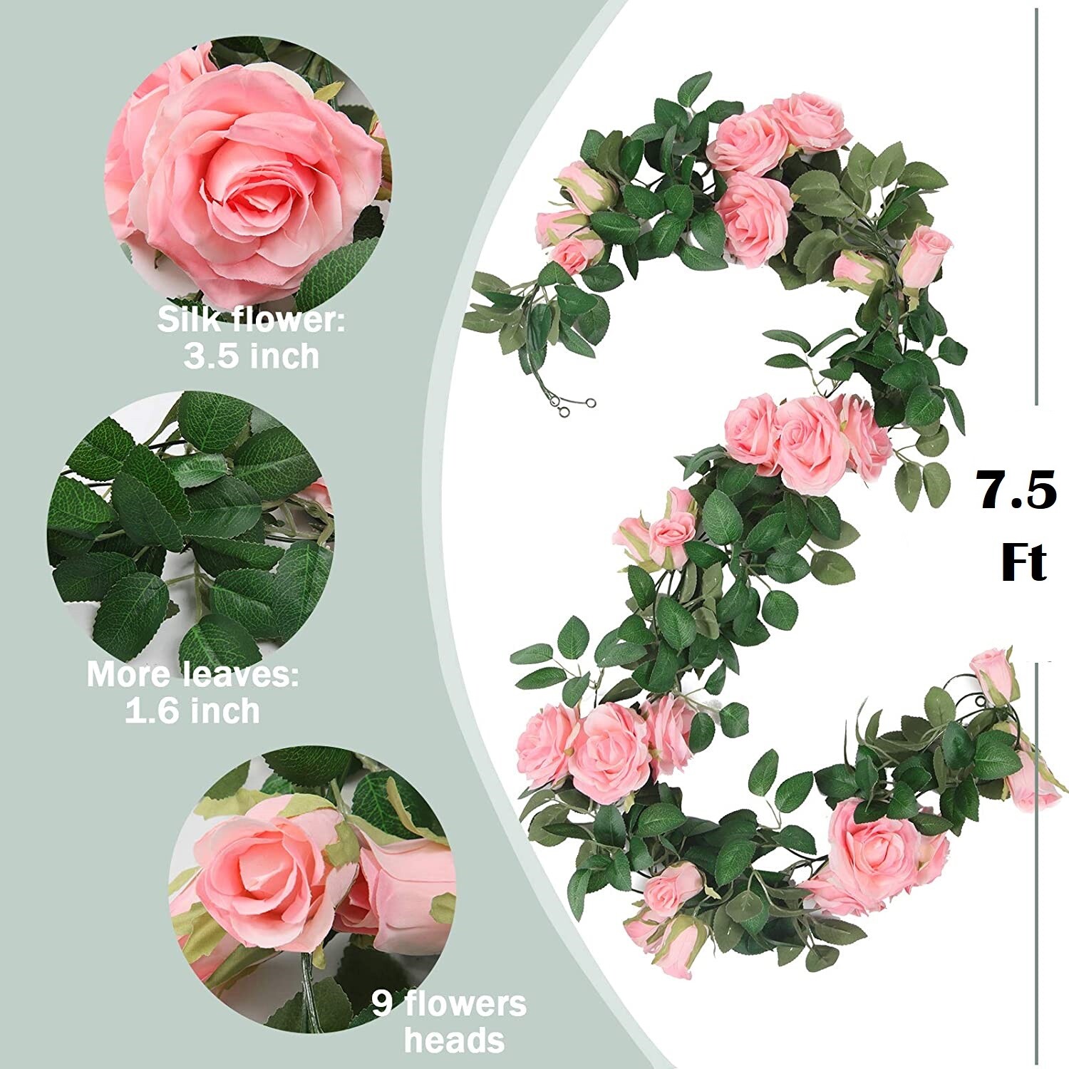 7.5 Ft Garland Wall Artificial Hanging Rose Flower Vine Deep Pink Wedding Decor