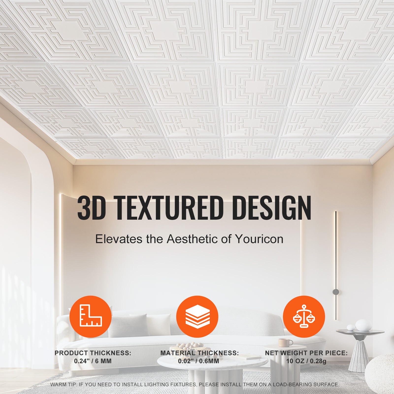 Uimoso Ceiling Tiles 12-Pack 24 x 24 in PVC Easy Installation White Echo Pattern