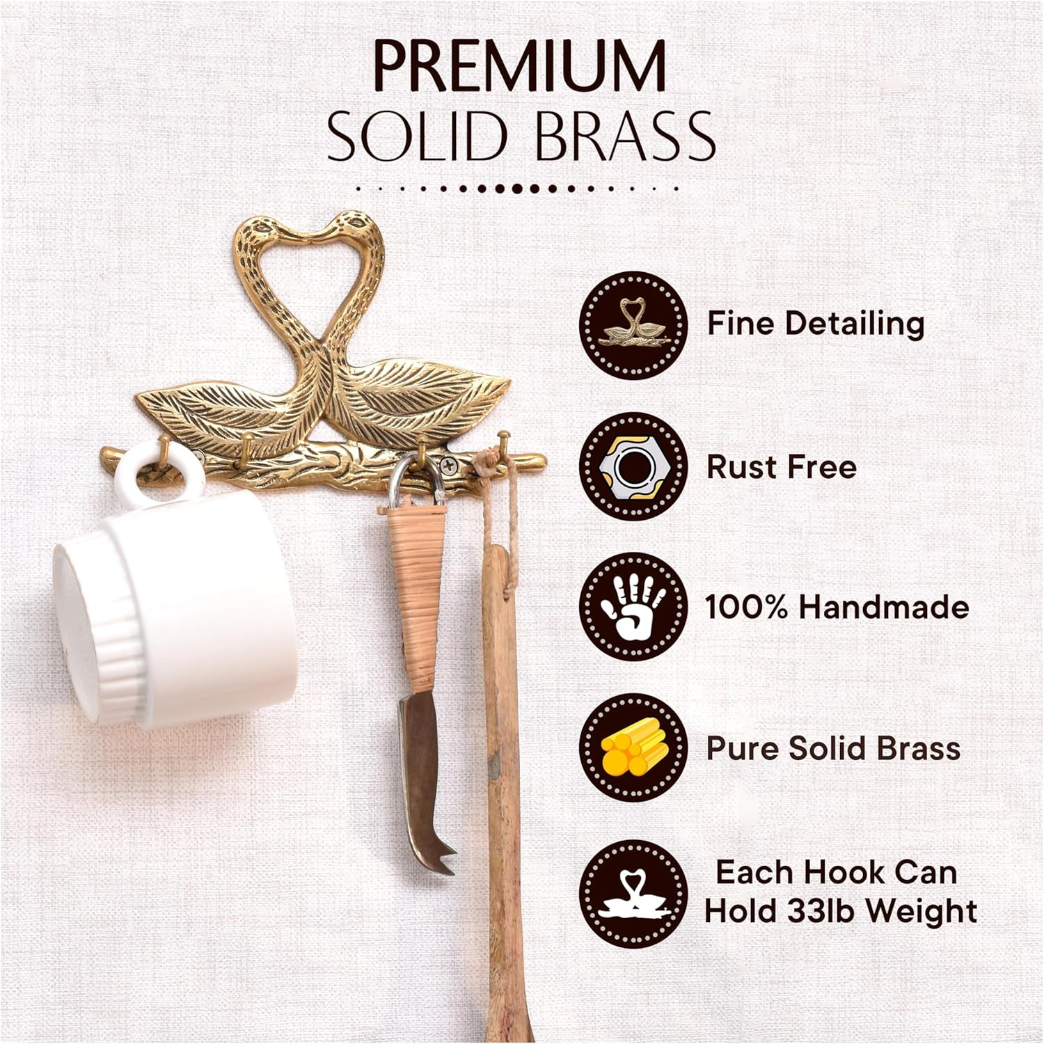 33Lb. Swan Vintage Wall Hooks for Keys Decorative Gold Key Holder Antique Kids W