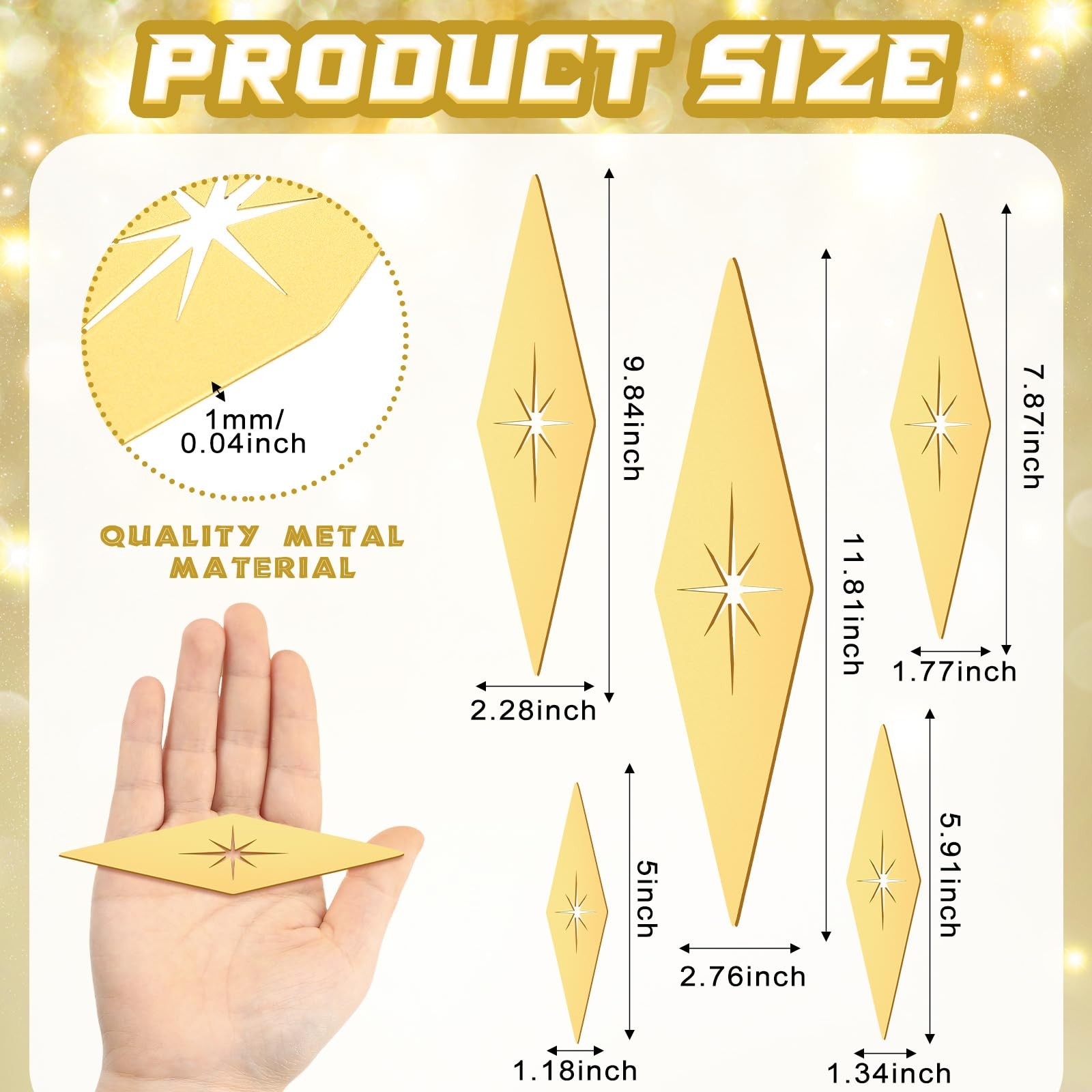 5 Pieces Mid Century Modern Gold Starburst Metal Wall Art Decor Set